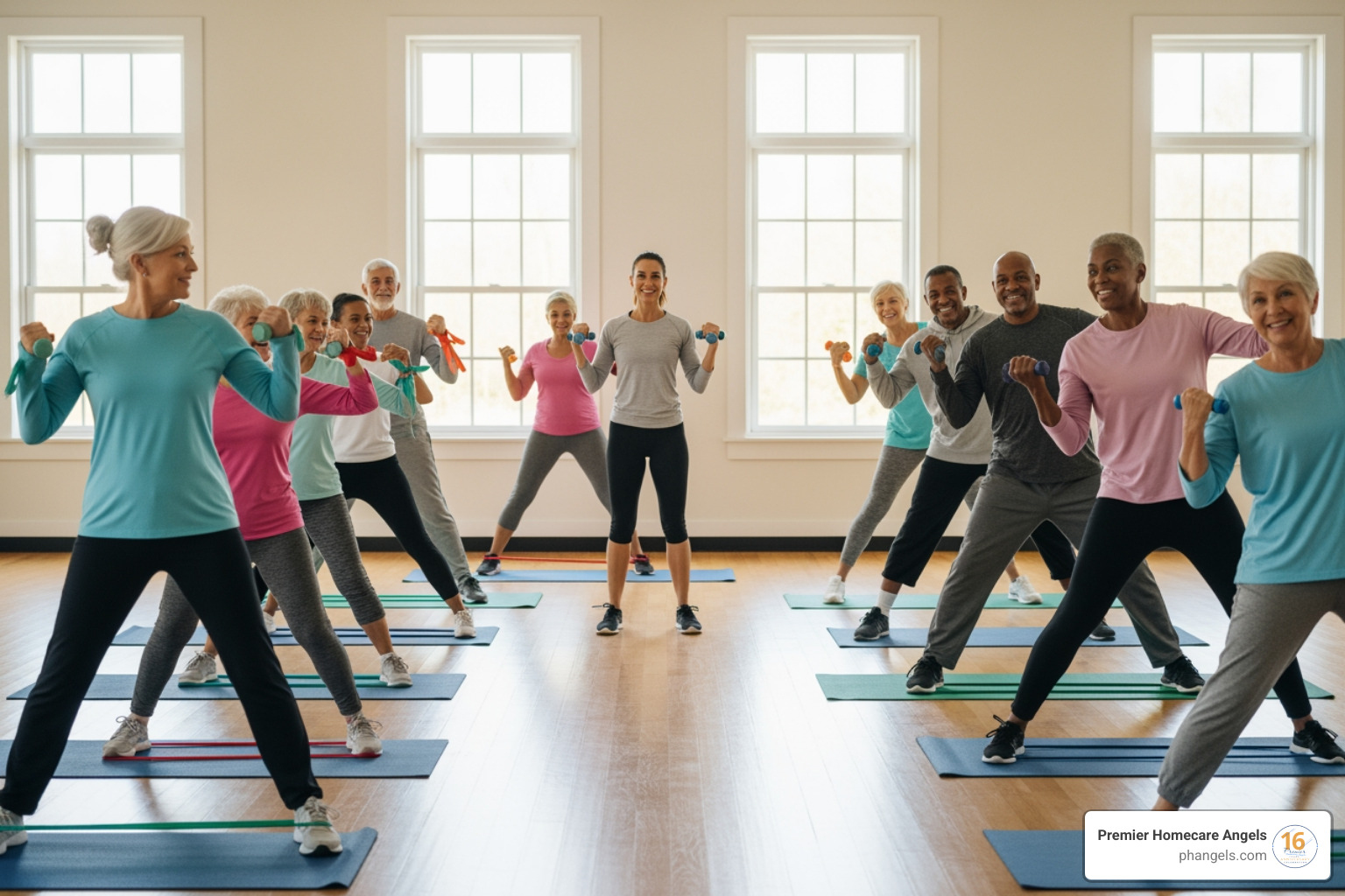 seniors participating in a gentle exercise class - Oakland elder care