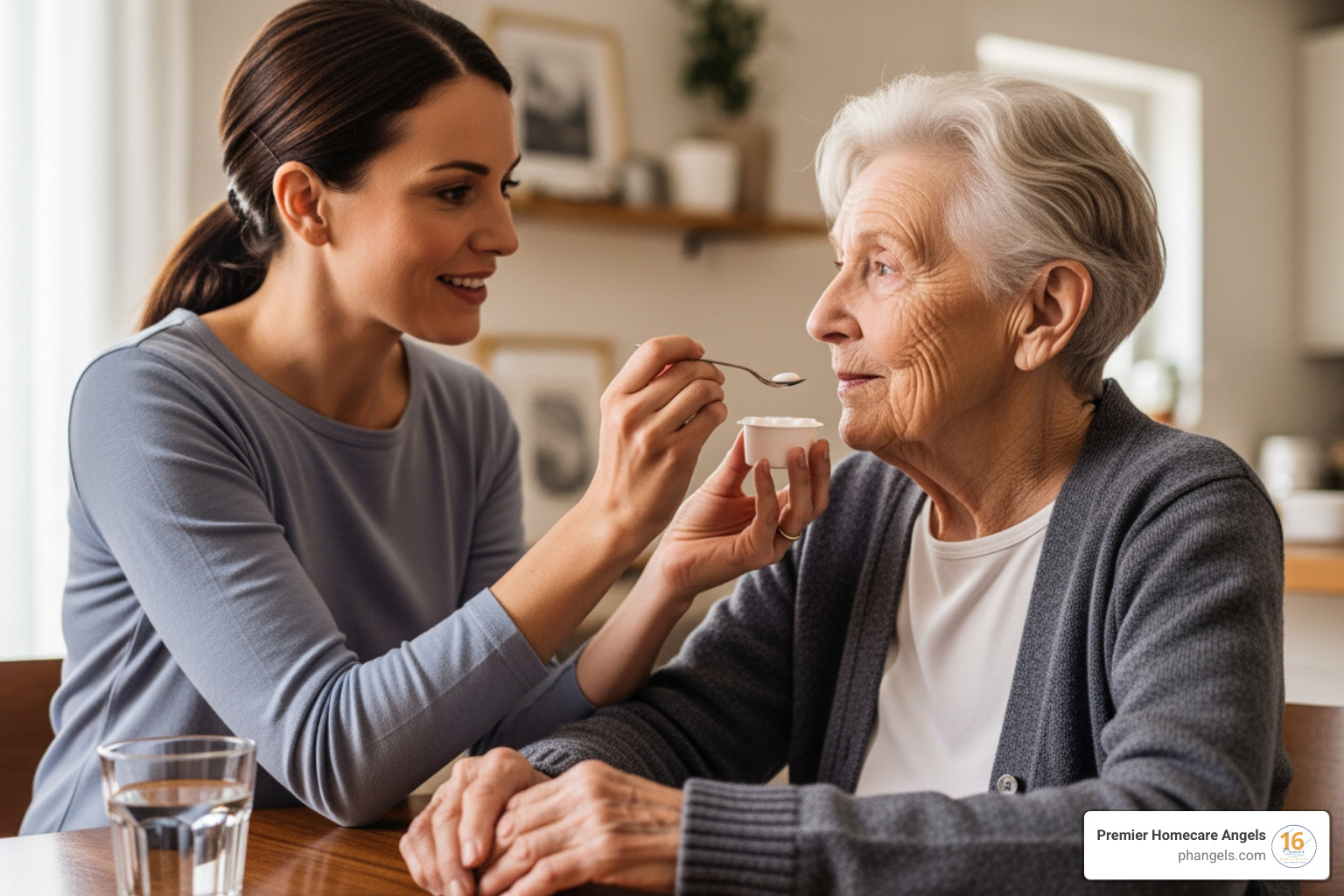 caregiver assisting senior with medication - Oakland elder care