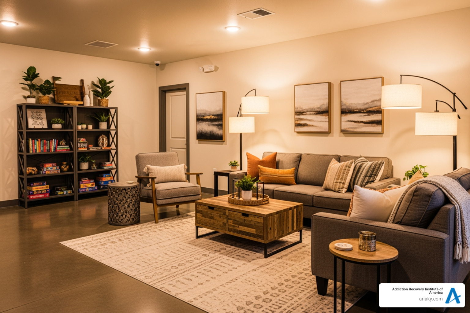 comfortable, safe-looking common area in a sober living home - alcohol detox aftercare