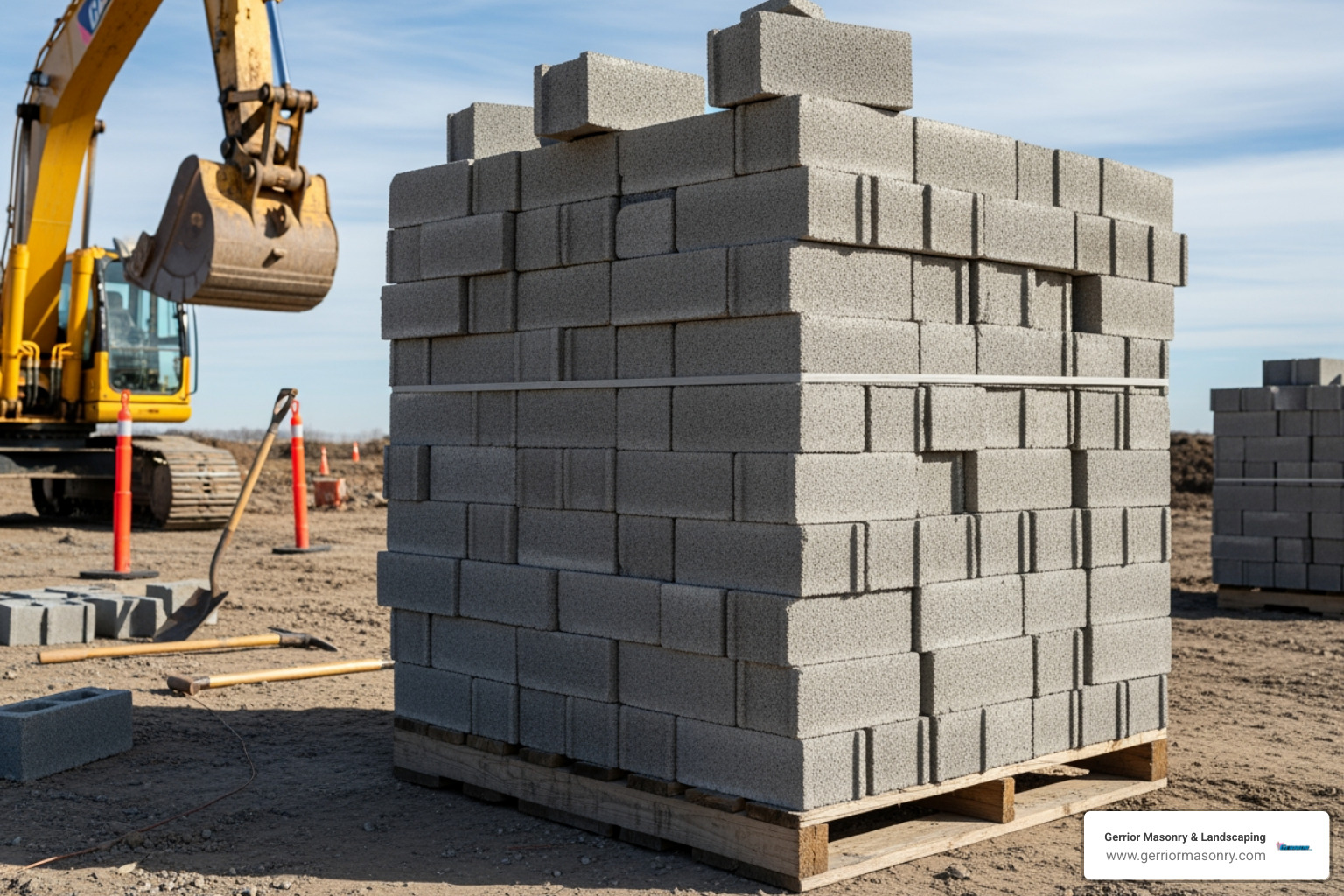 Pallet of standard cinder blocks at a construction site - cinder block wall price