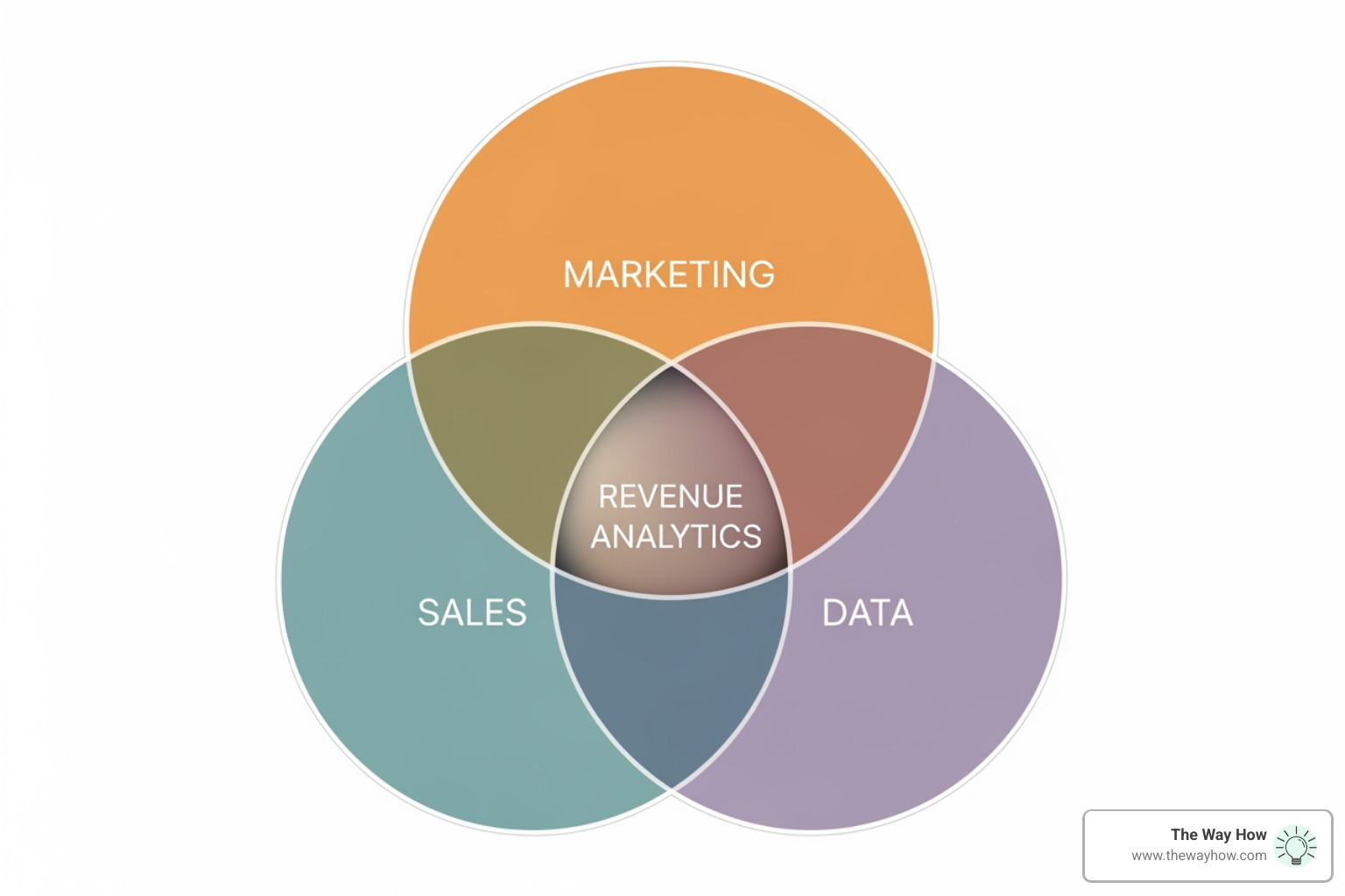 Venn diagram showing the intersection of Sales, Marketing, and Data, with "Revenue Analytics" at the center - Revenue analytics consulting