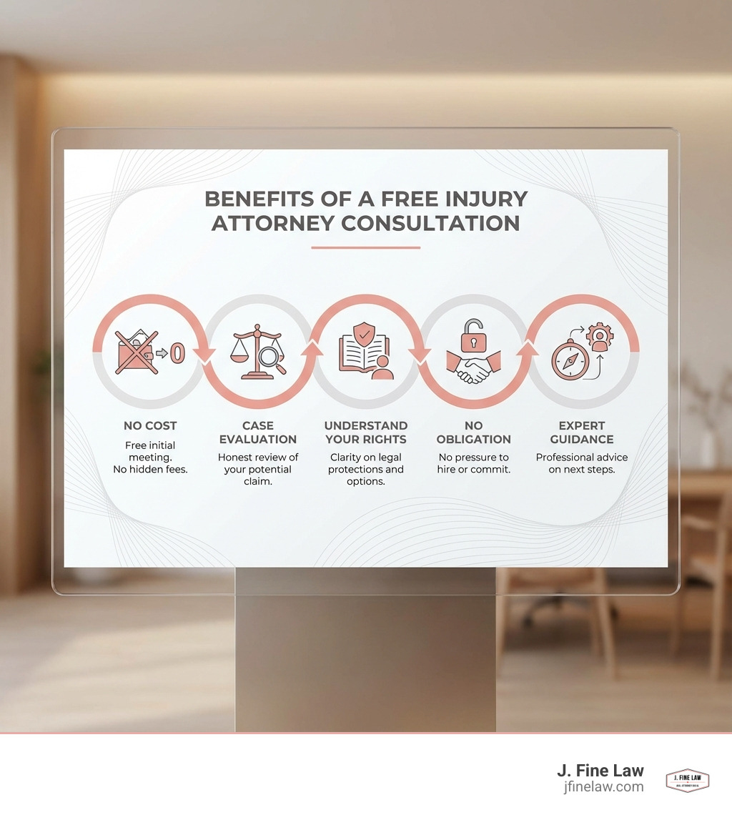 infographic showing benefits of free injury consultation including no cost, case evaluation, understanding your rights, no obligation, and expert guidance - injury attorney free consultation infographic infographic showing benefits of free injury consultation including no cost, case evaluation, understanding your rights, no obligation, and expert guidance - injury attorney free consultation infographic