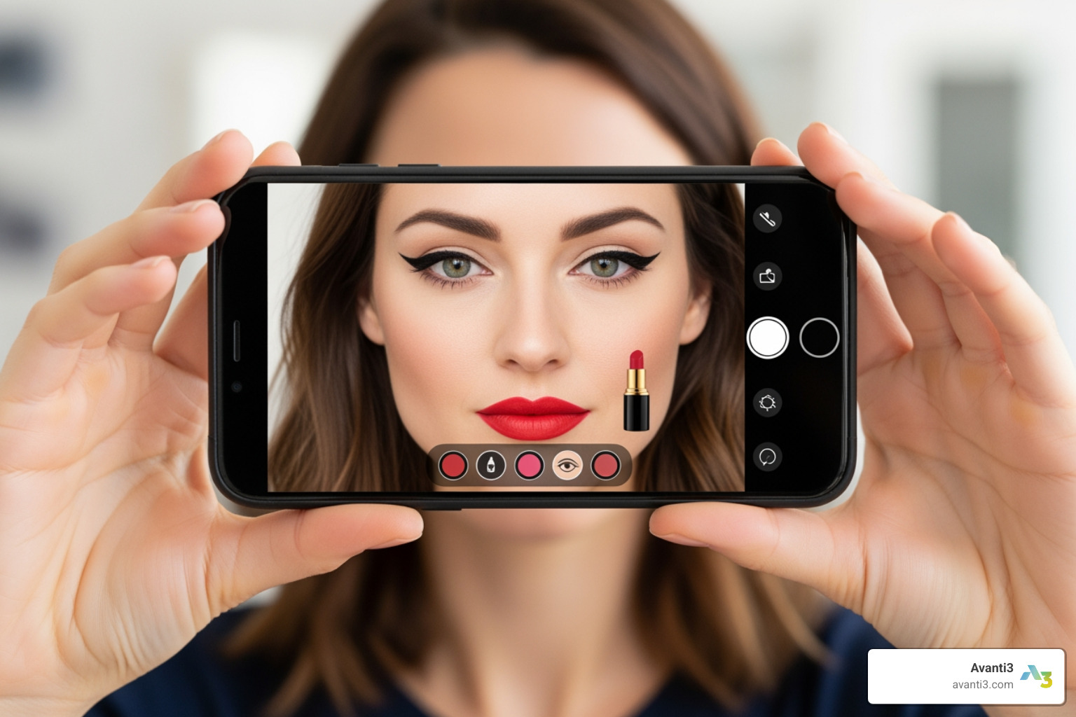 virtual makeup try-on on a smartphone screen - AR customer experience