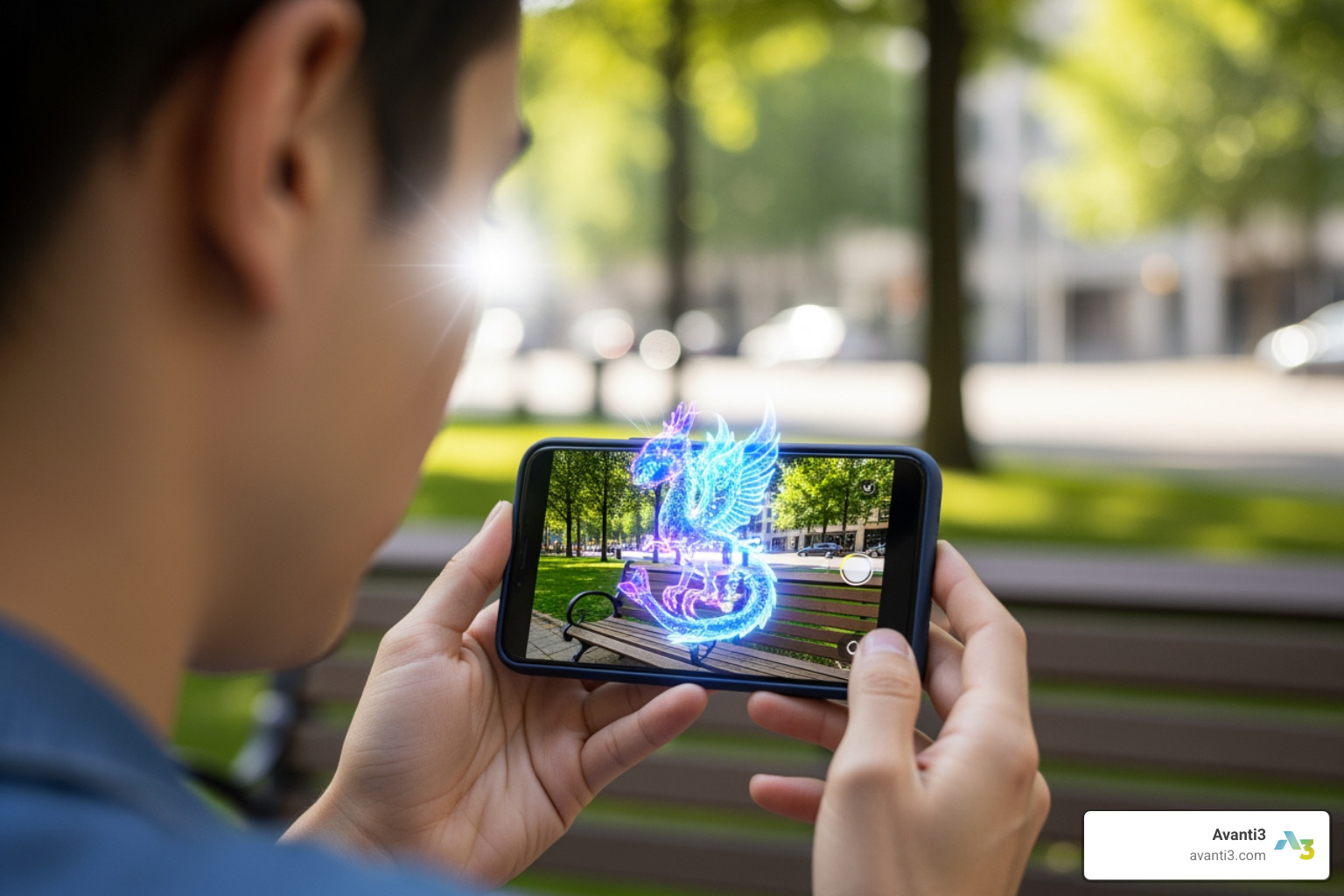 user interacting with an augmented reality object on their phone - creator monetization platform