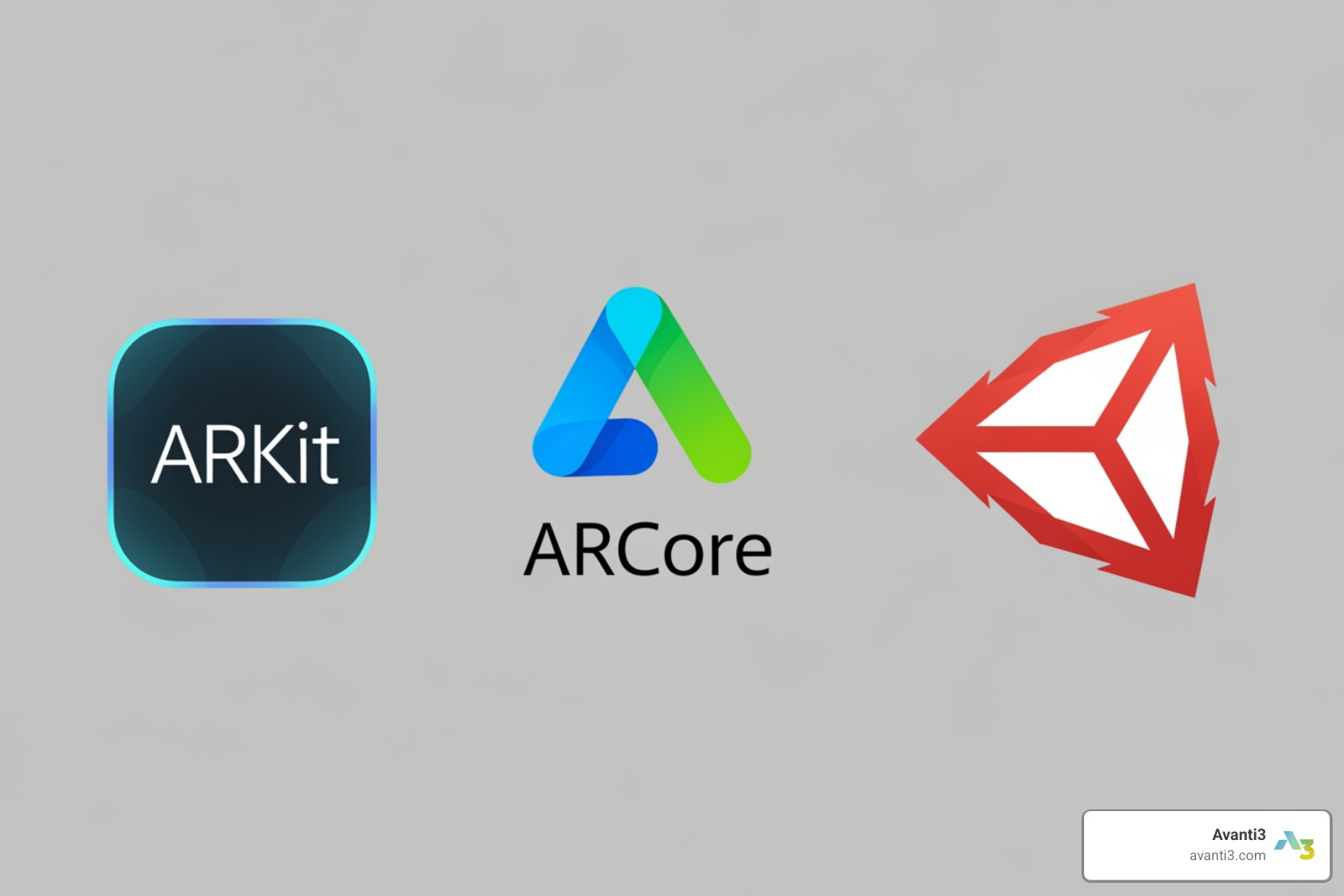 logos for ARKit, ARCore, and Unity - augmented reality applications developers