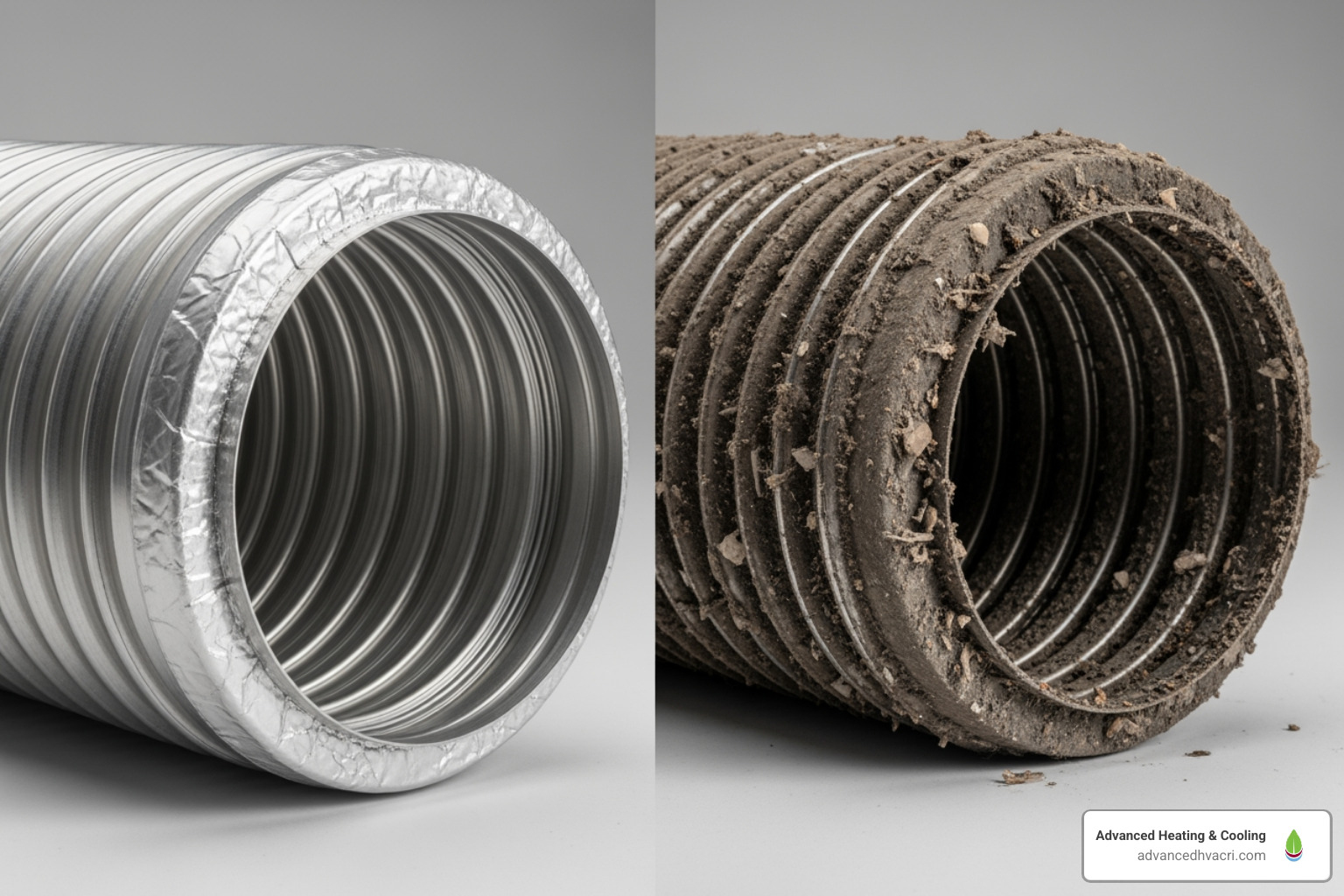 comparison of clean vs dirty flexible ductwork - Air duct cleaning cost