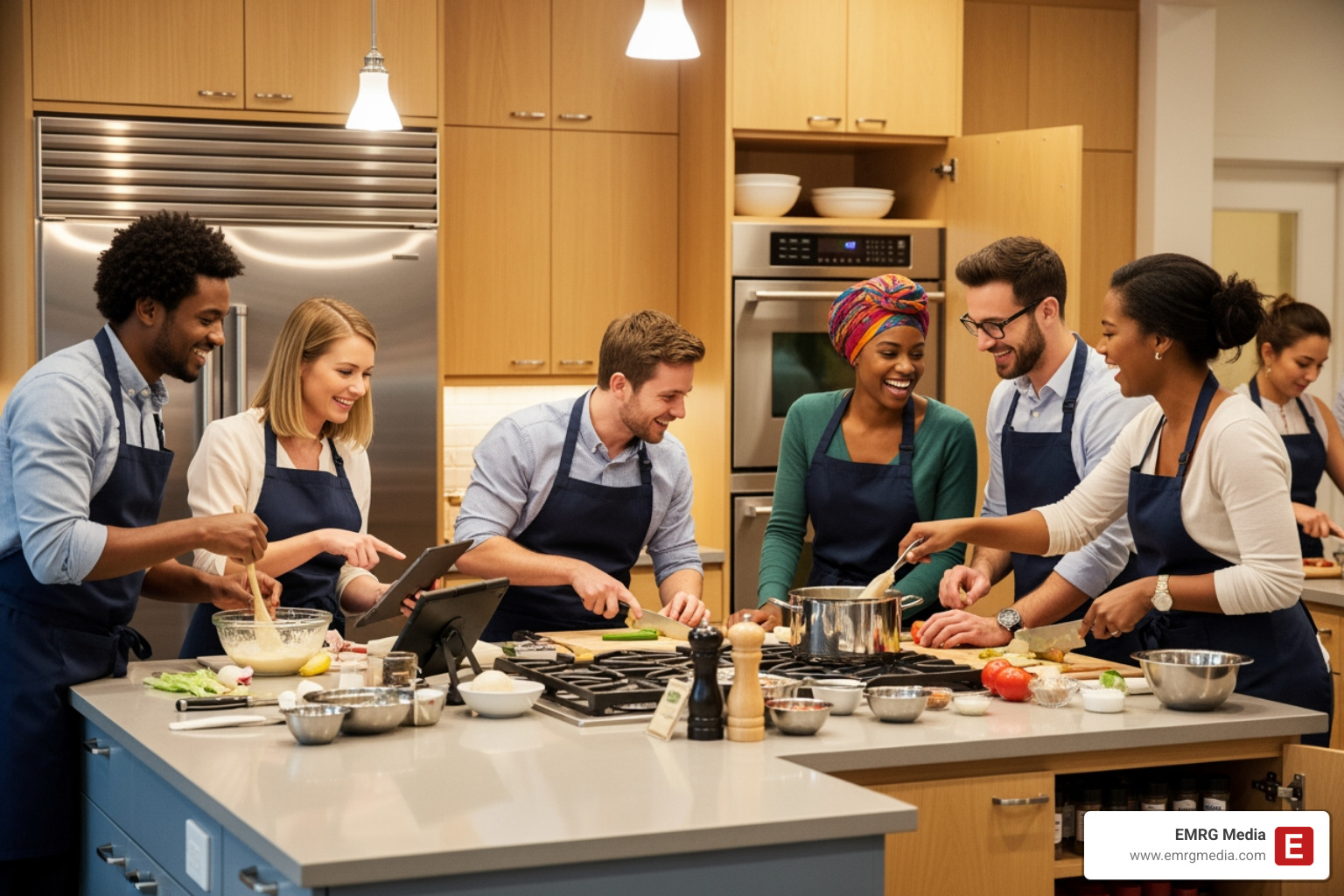 team participating in a cooking class - employee engagement events NYC team participating in a cooking class - employee engagement events NYC