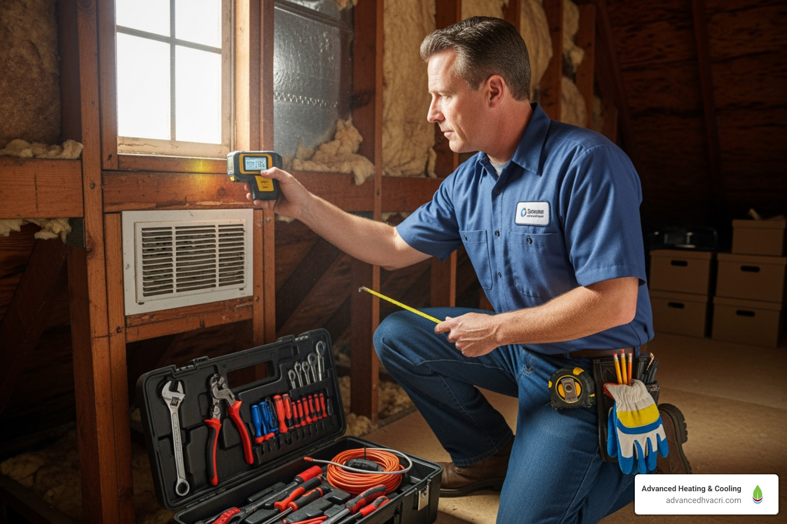 HVAC technician measuring space - HVAC system replacement cost