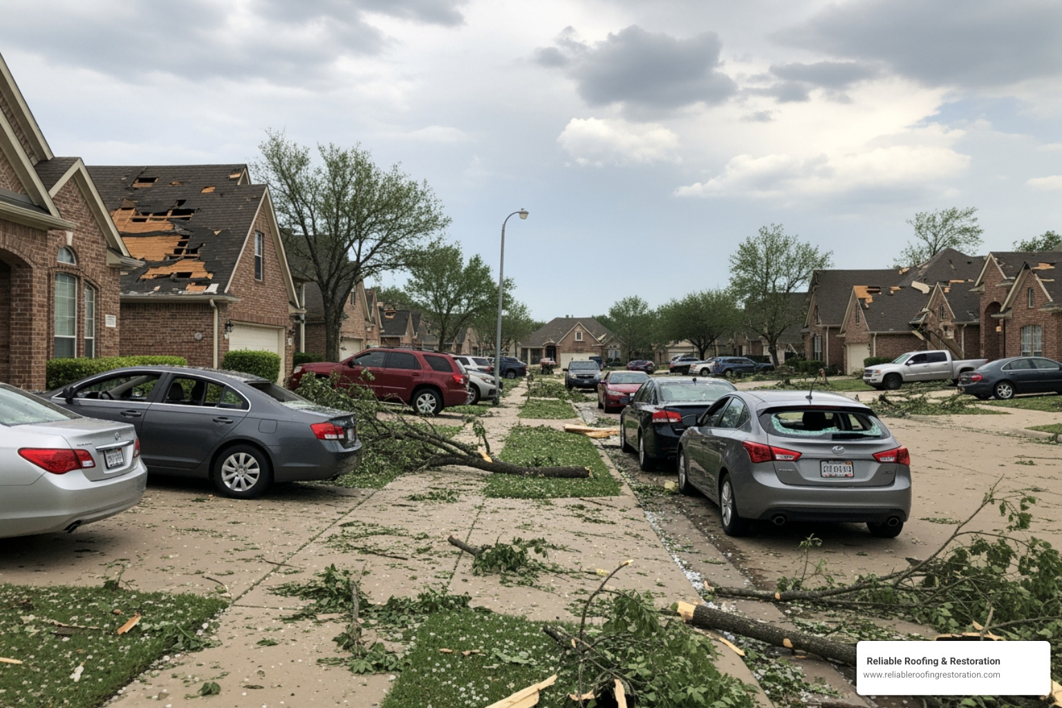 homeowner safely taking pictures of their damaged roof from the ground - Sugar Land hail damage