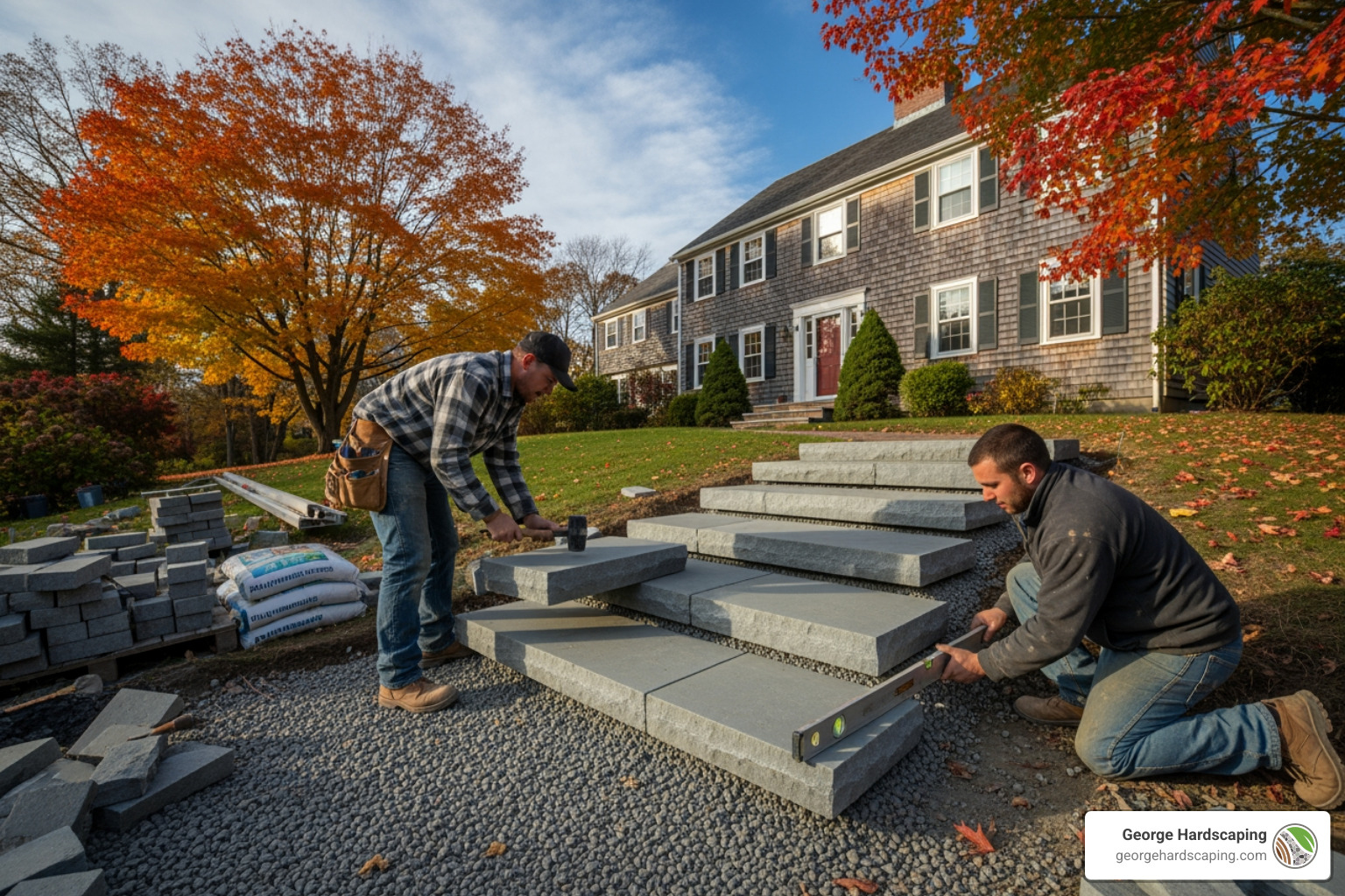 A close-up showcasing a variety of step materials like natural stone, brick, and concrete pavers - Steps Installation Lynnfield MA A close-up showcasing a variety of step materials like natural stone, brick, and concrete pavers - Steps Installation Lynnfield MA