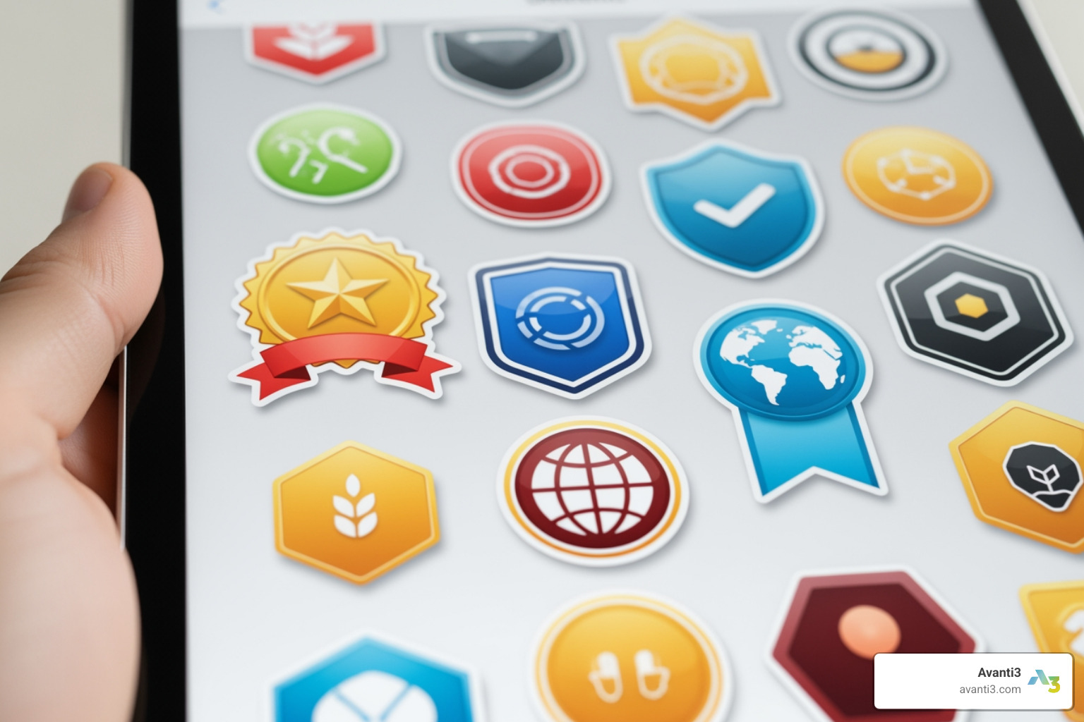 digital sticker chart or badge collection on a tablet screen - digital incentives for students