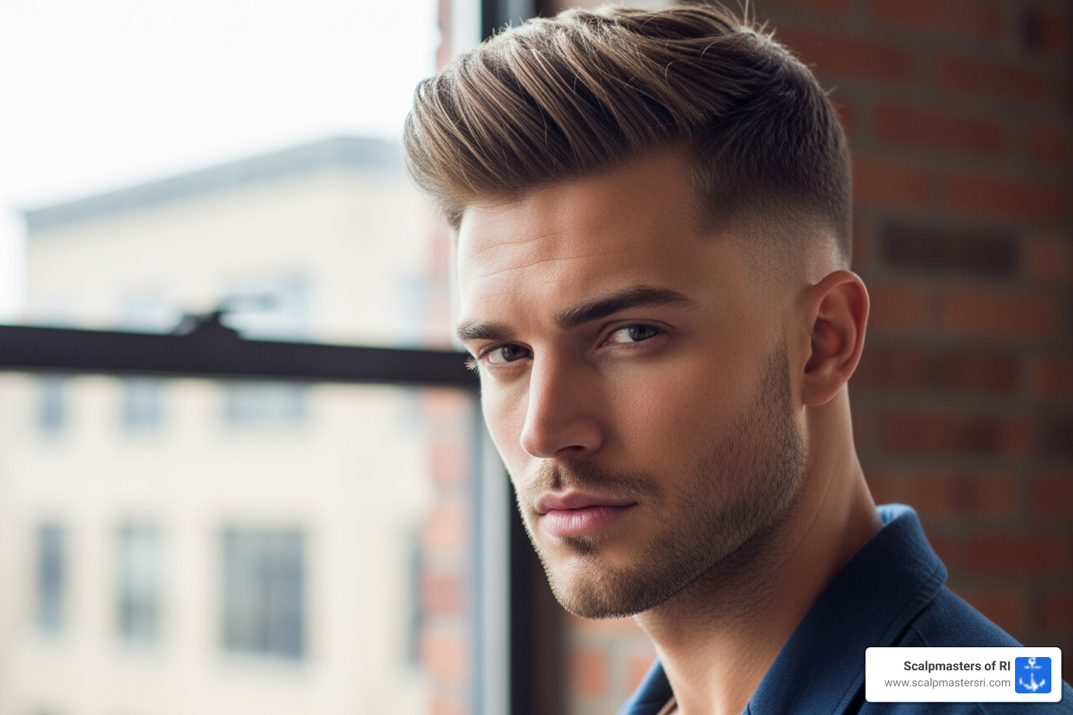 man with a modern textured crop fade - haircut high hairline