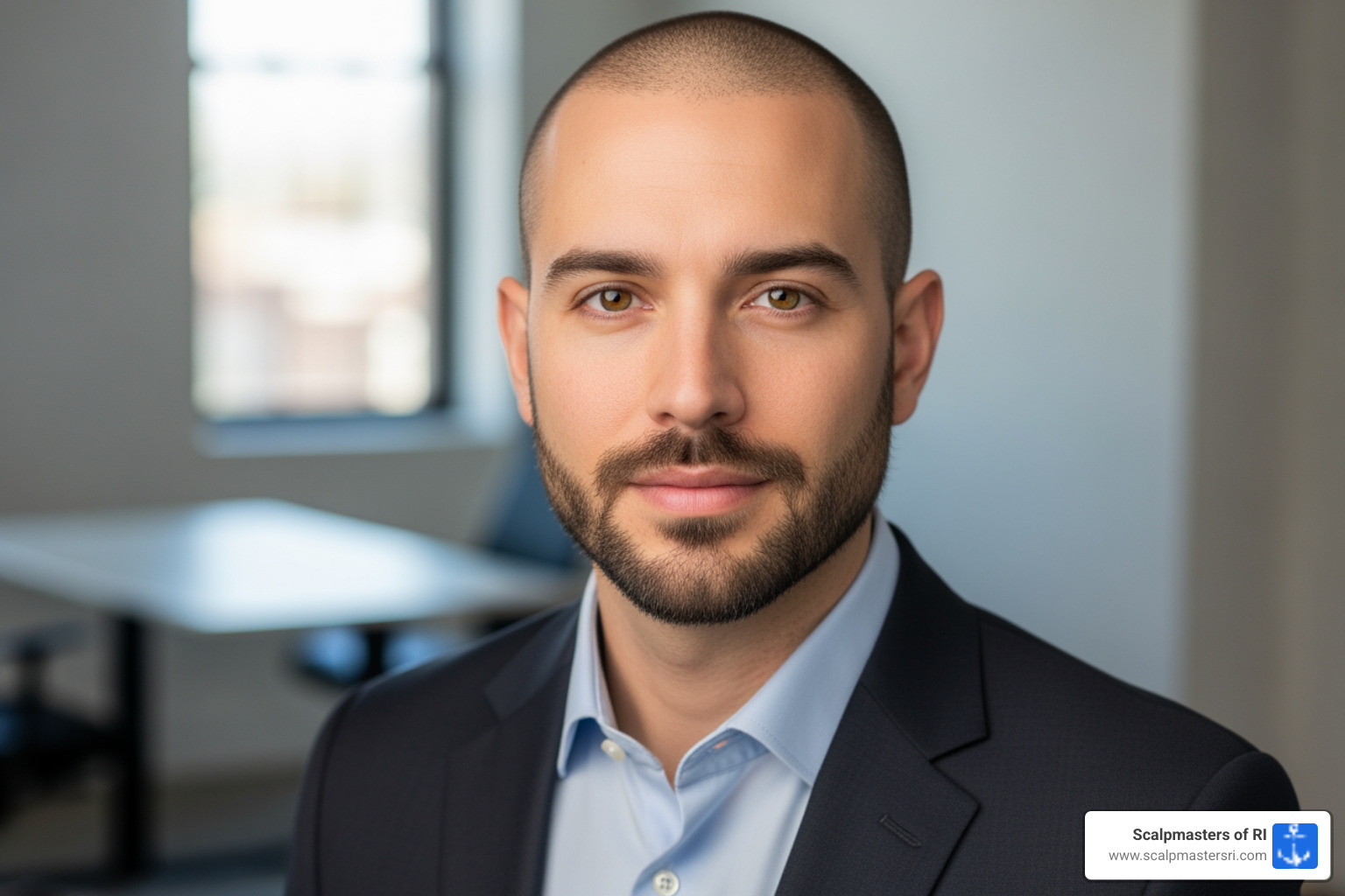 man with a buzz cut and a slight beard - haircut high hairline