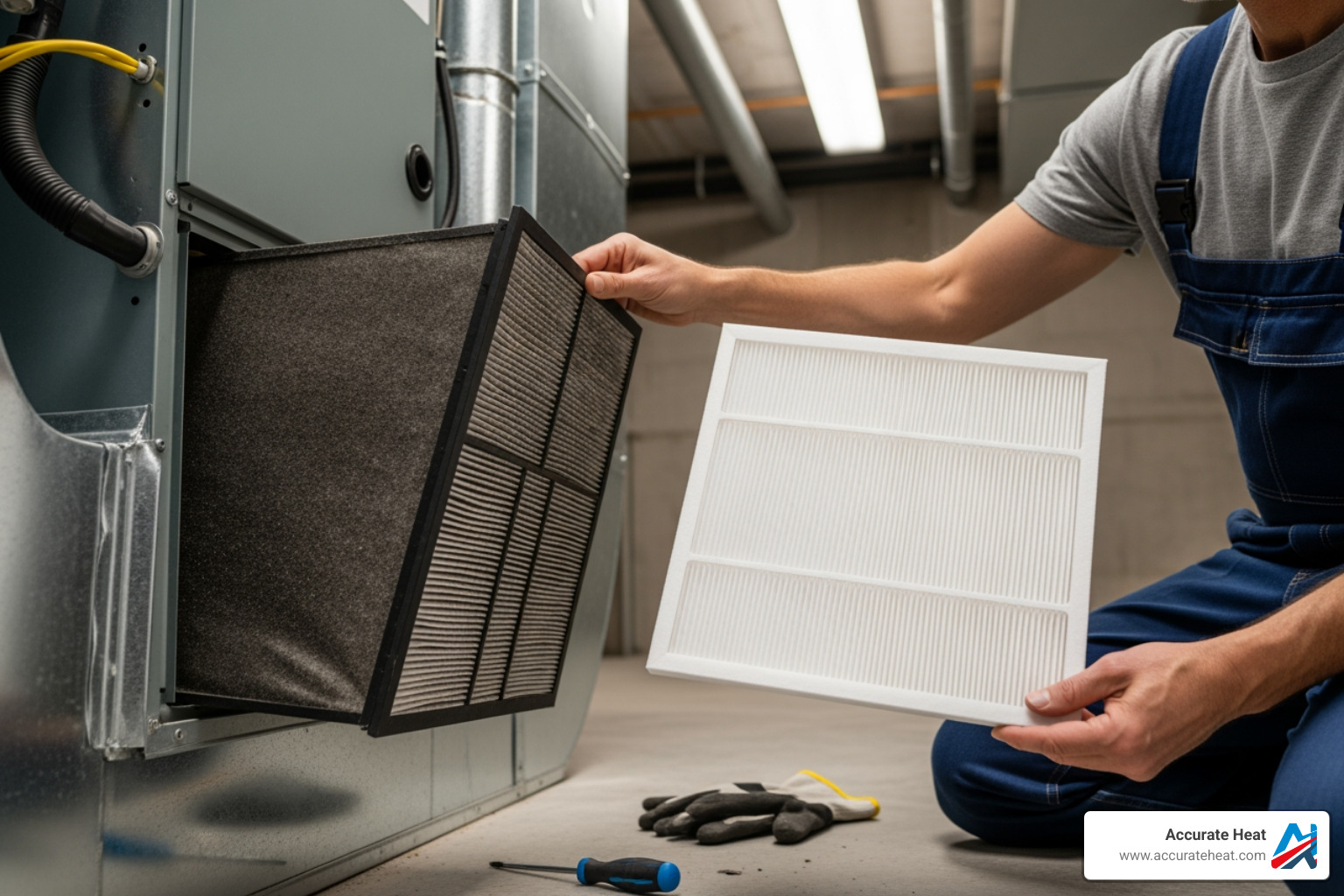 Homeowner changing an AC air filter - ac maintenance tips