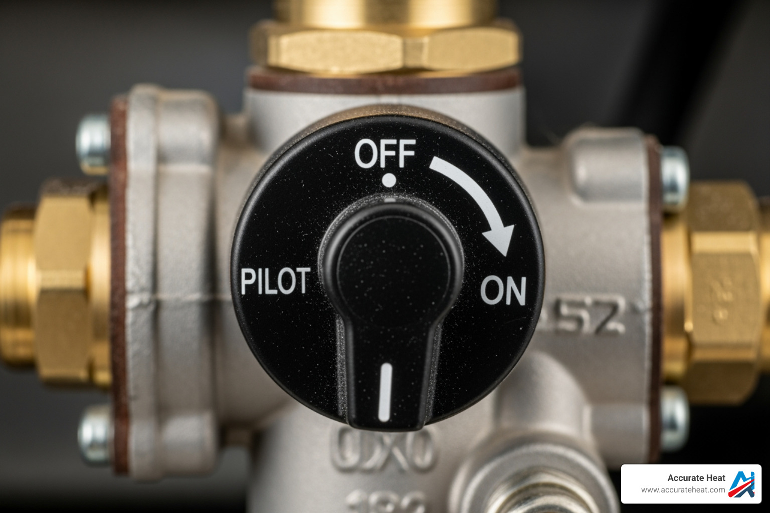 Gas control knob on a furnace with settings for OFF, PILOT, and ON - furnace pilot light repair