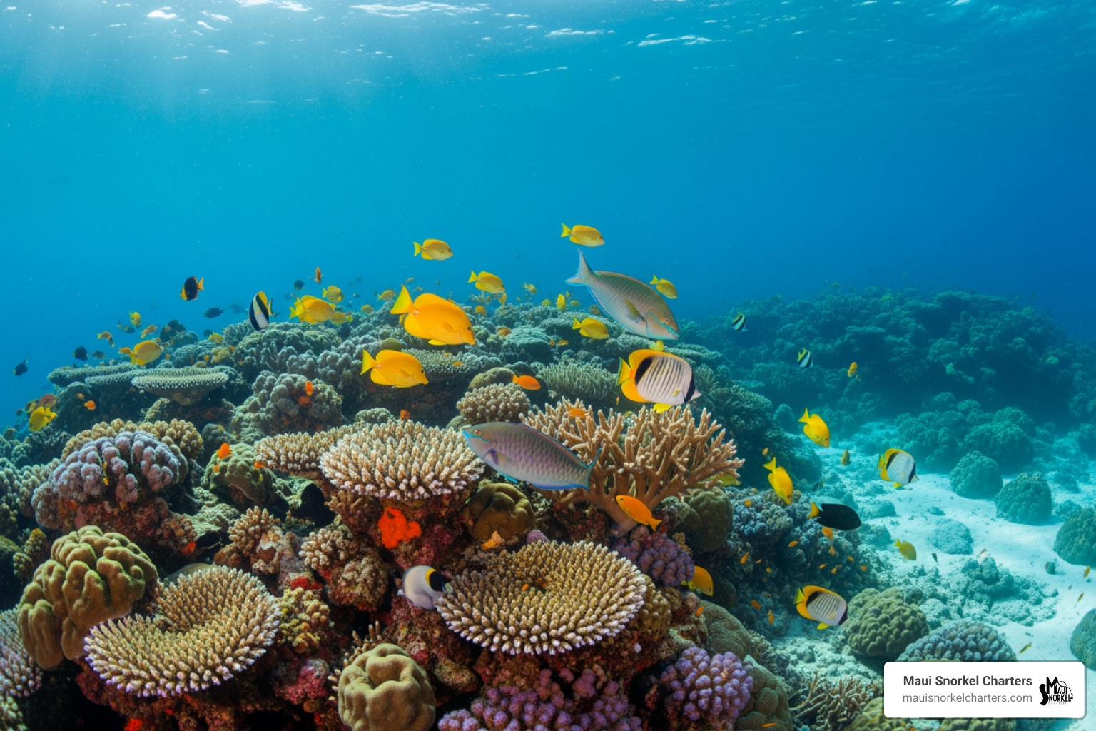 Underwater view of coral and fish at Kapalua Bay - best snorkeling in kapalua Underwater view of coral and fish at Kapalua Bay - best snorkeling in kapalua