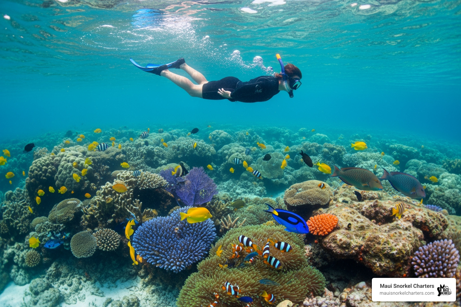 snorkeler observing a coral reef - maluaka beach reviews