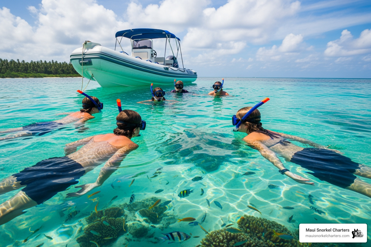 A small group enjoying a snorkeling tour with Maui Snorkel Charters - Kapalua snorkeling tours A small group enjoying a snorkeling tour with Maui Snorkel Charters - Kapalua snorkeling tours