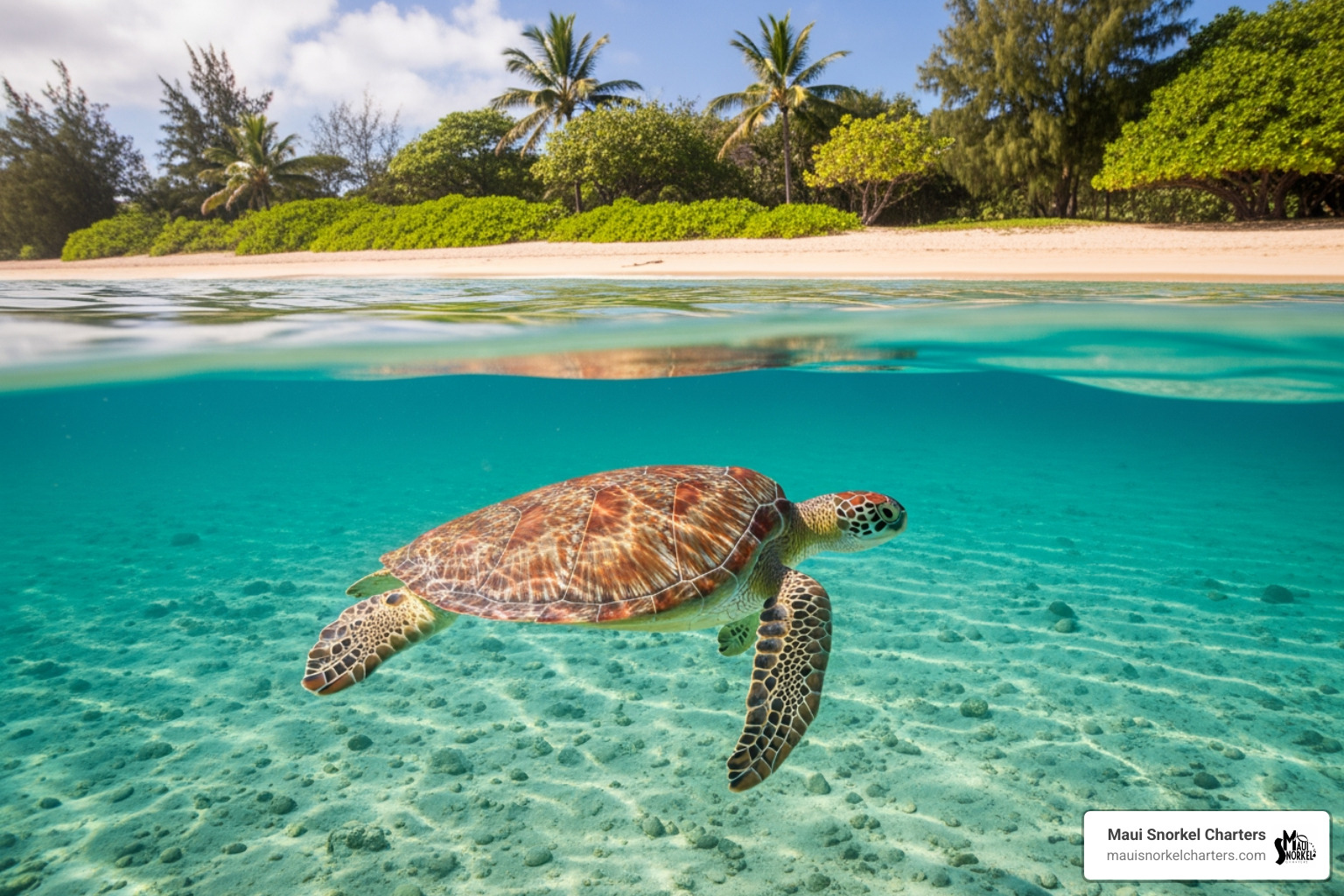 Hawaiian Green Sea Turtle near the shore - best beach for snorkeling maui Hawaiian Green Sea Turtle near the shore - best beach for snorkeling maui