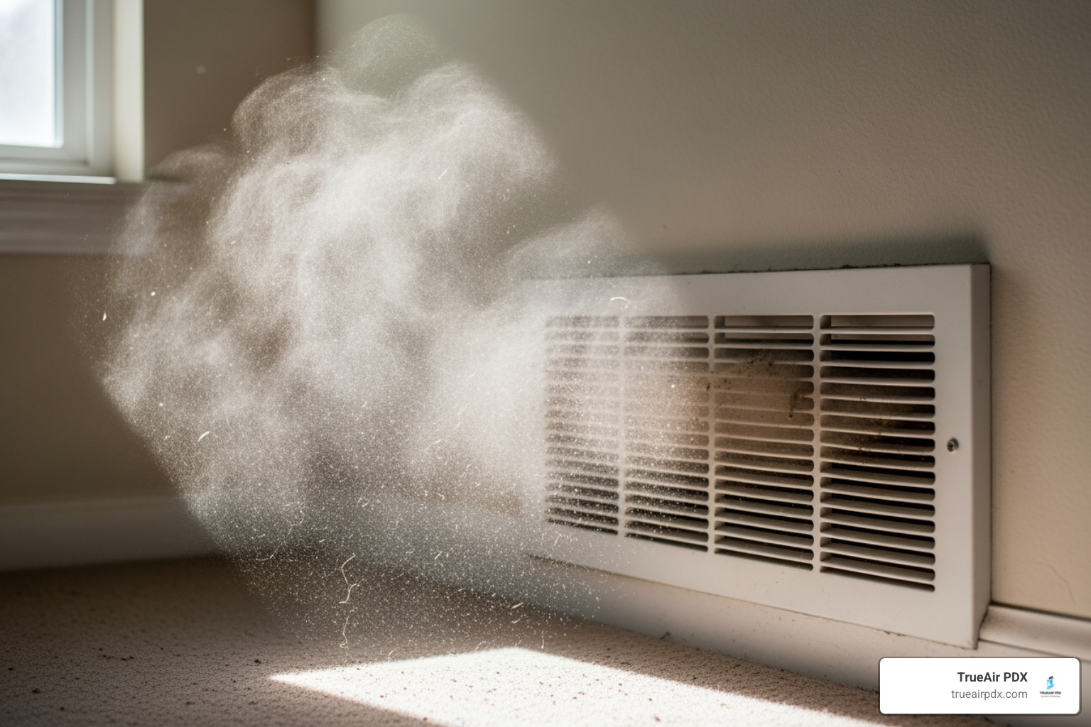 dust blowing from a heating vent - air duct cleaning Beaverton