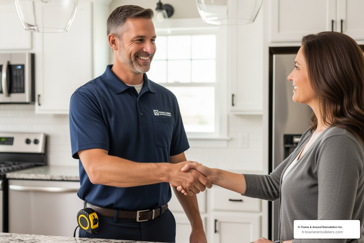 a friendly contractor shaking hands with a client. - remodeling services houston a friendly contractor shaking hands with a client. - remodeling services houston