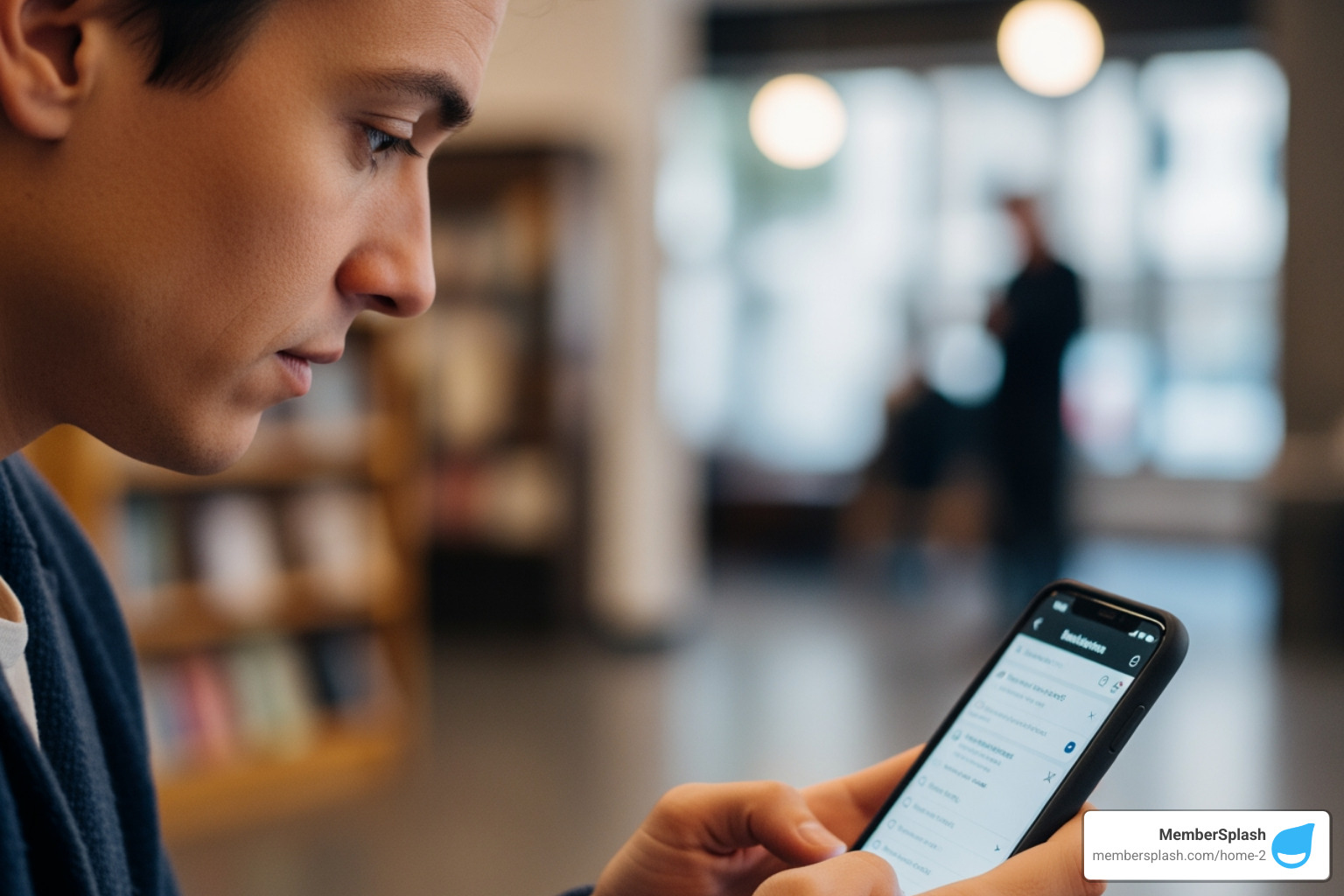 person searching on phone for pools - membership swimming pool near me