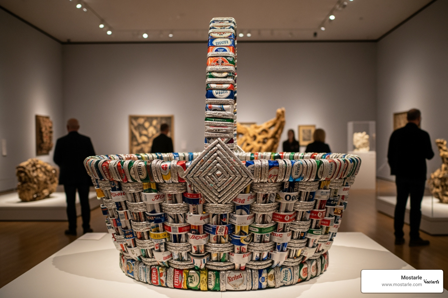 large scale beer can basket - aluminium can sculpture