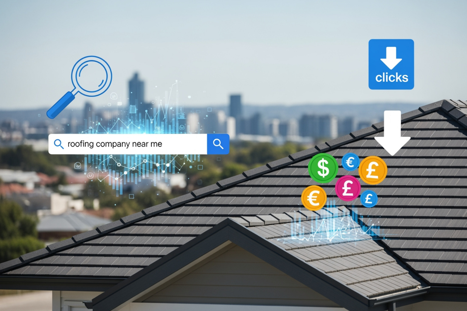 Examples of a Search Ad, Local Services Ad, and a Facebook Ad for a roofer - ppc for roofing companies