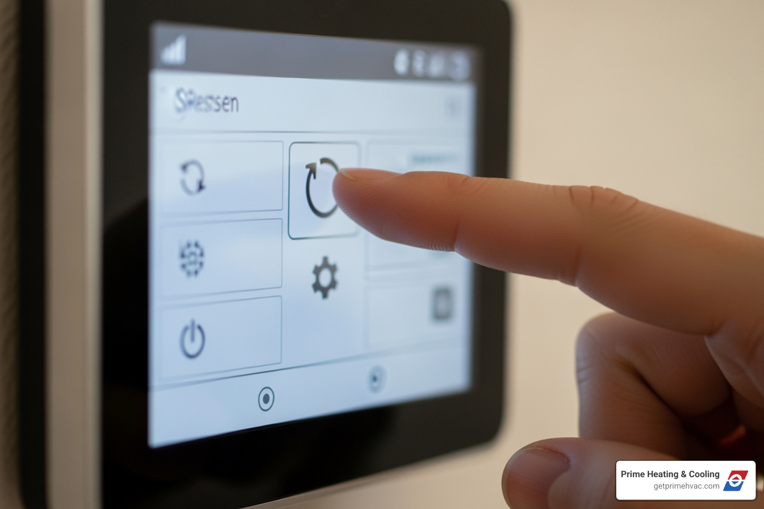 finger tapping the "Restart" option on a smart thermostat screen - Smart thermostat repair