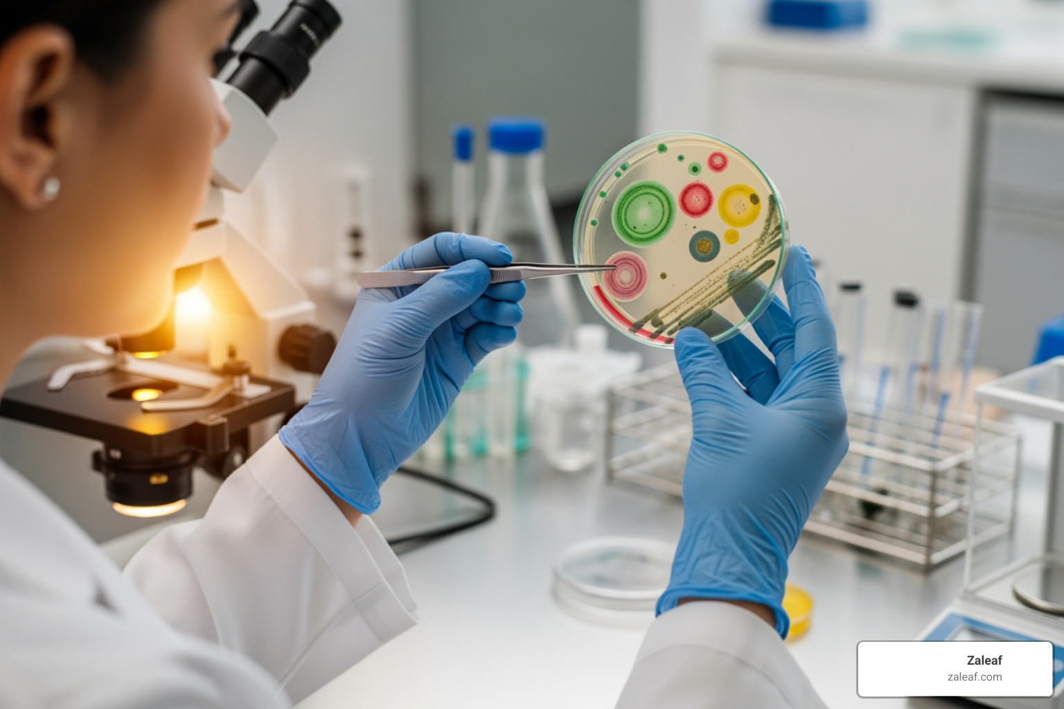lab technician examining a petri dish - cannabis third party testing