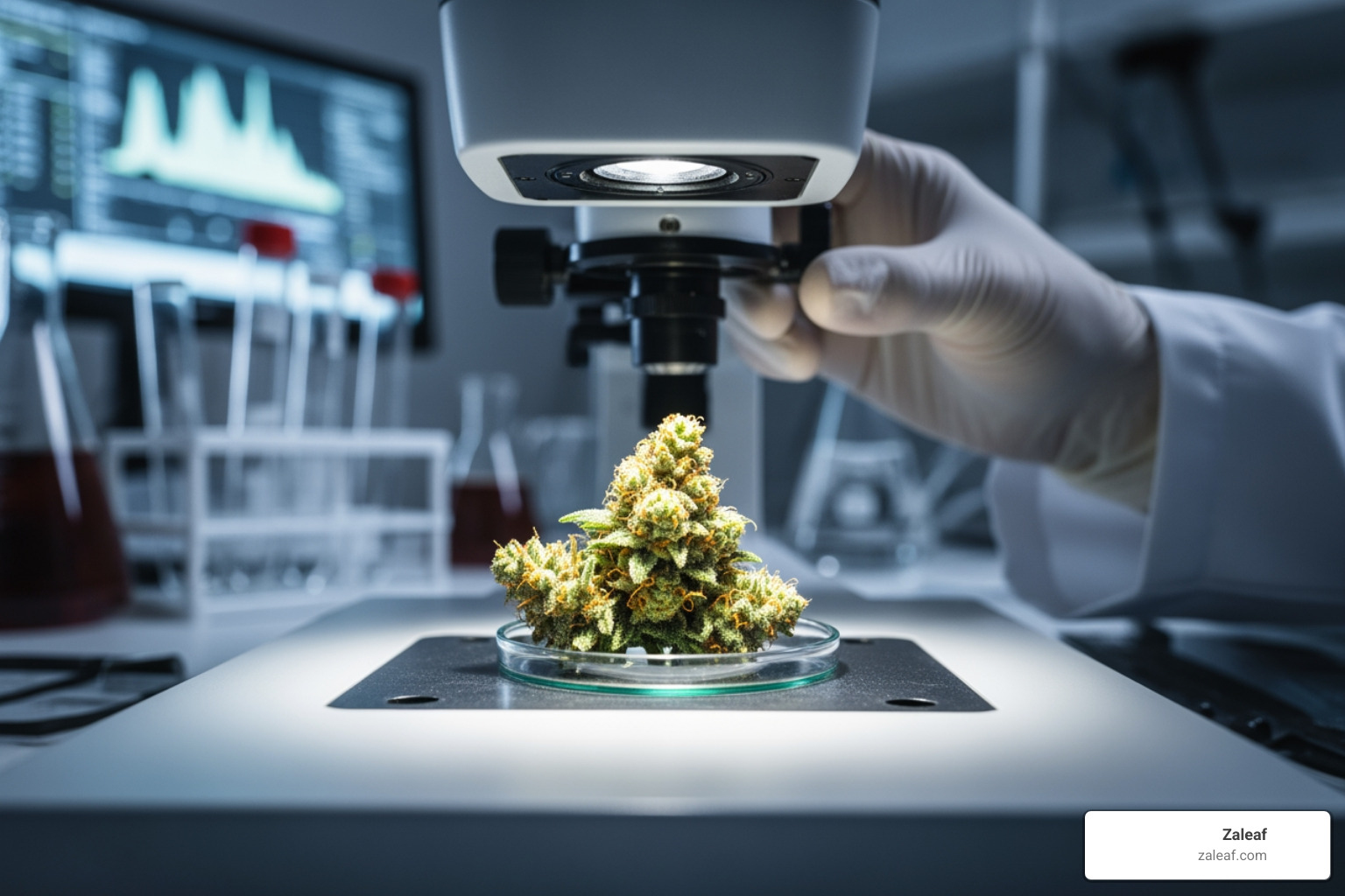 sample Zaleaf Certificate of Analysis with key sections like 'Cannabinoid Profile' and 'Pesticides' highlighted - cannabis third party testing