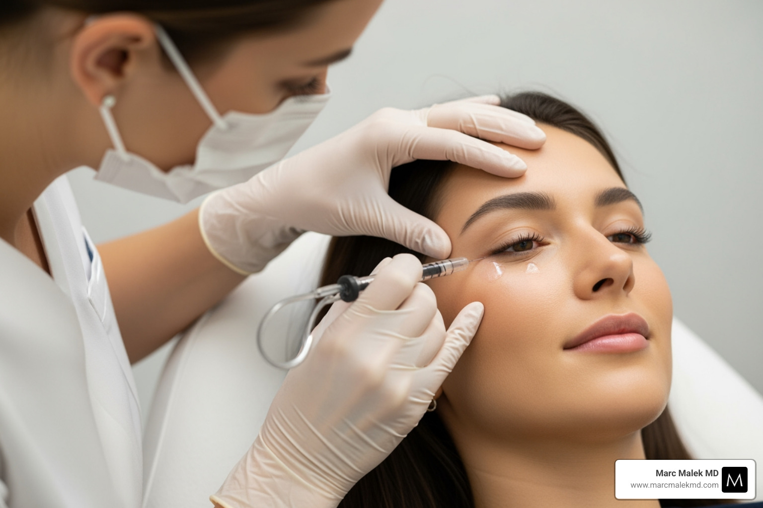patient comfortably receiving tear trough filler treatment - dermal filler tear trough patient comfortably receiving tear trough filler treatment - dermal filler tear trough
