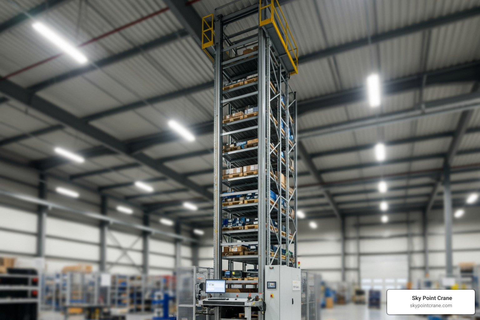 VLM unit extending towards a high ceiling, showcasing vertical space utilization - industrial vertical storage VLM unit extending towards a high ceiling, showcasing vertical space utilization - industrial vertical storage