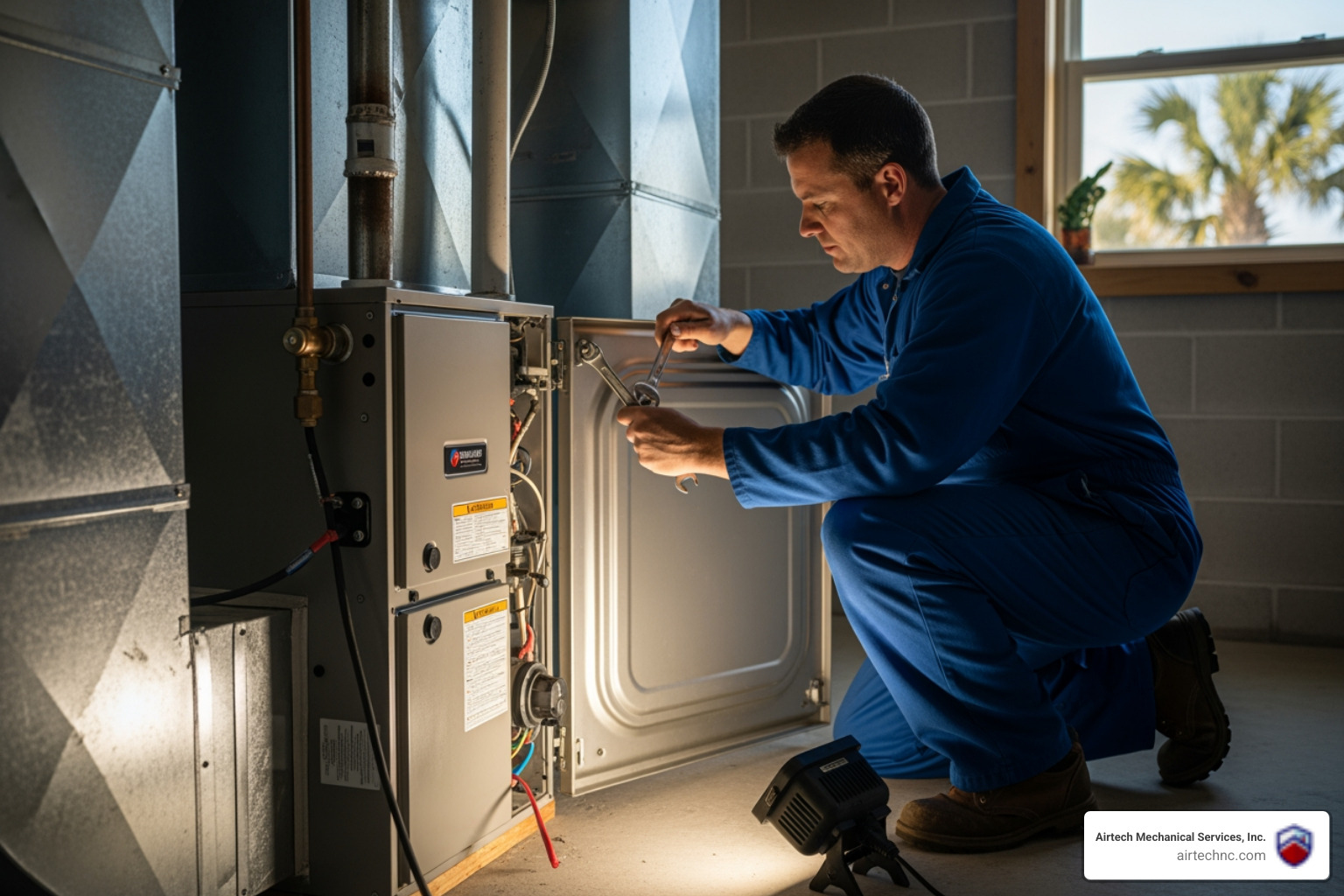 Infographic showing the eight warning signs your furnace needs repair in Newport, NC: unusual noises like banging or squealing, rooms with uneven temperatures, unexplained spikes in energy bills, furnace cycling on and off frequently, yellow or flickering pilot light, water pooling near the unit, strange burning or gas odors, and weak airflow from vents, with icons for each symptom and a call-to-action to contact a professional immediately if you notice these signs - furnace repair in newport, nc Infographic showing the eight warning signs your furnace needs repair in Newport, NC: unusual noises like banging or squealing, rooms with uneven temperatures, unexplained spikes in energy bills, furnace cycling on and off frequently, yellow or flickering pilot light, water pooling near the unit, strange burning or gas odors, and weak airflow from vents, with icons for each symptom and a call-to-action to contact a professional immediately if you notice these signs - furnace repair in newport, nc