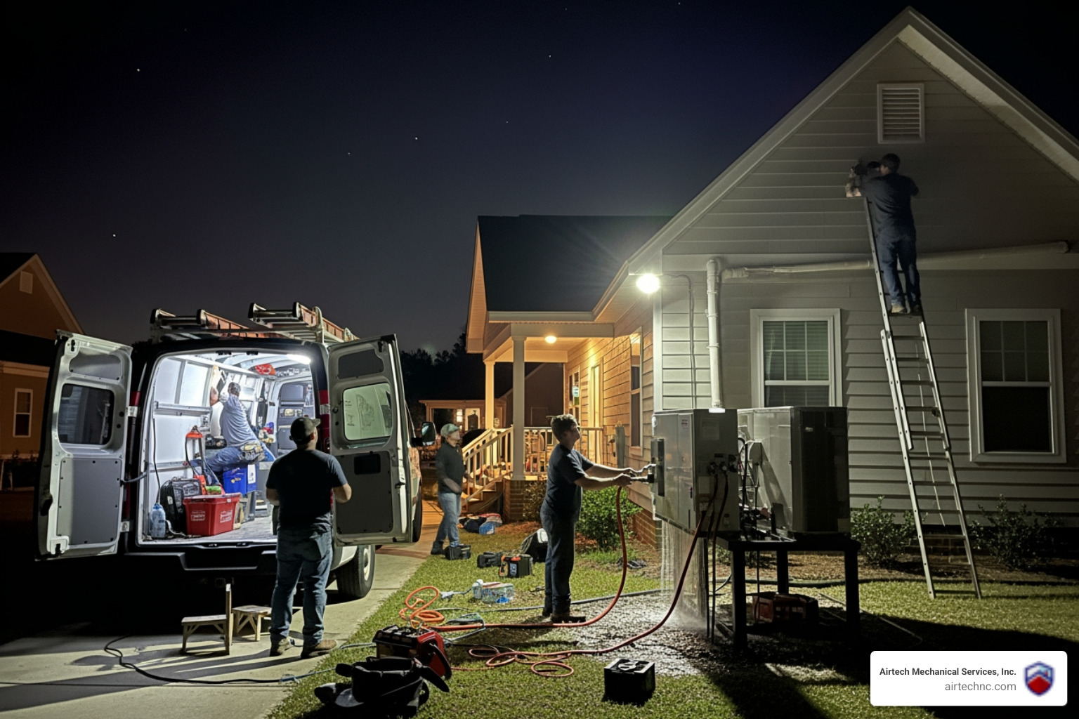 Infographic showing five key signs your heat pump needs emergency replacement: system age over 10-15 years, inconsistent heating or cooling in different rooms, loud grinding or banging noises, constantly running without cycling off, and rapidly rising energy bills despite normal usage - emergency heat pump installation in newport, nc