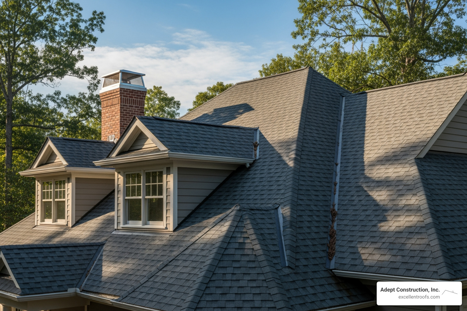 complex roof with multiple pitches and dormers - cost to fix roof shingles