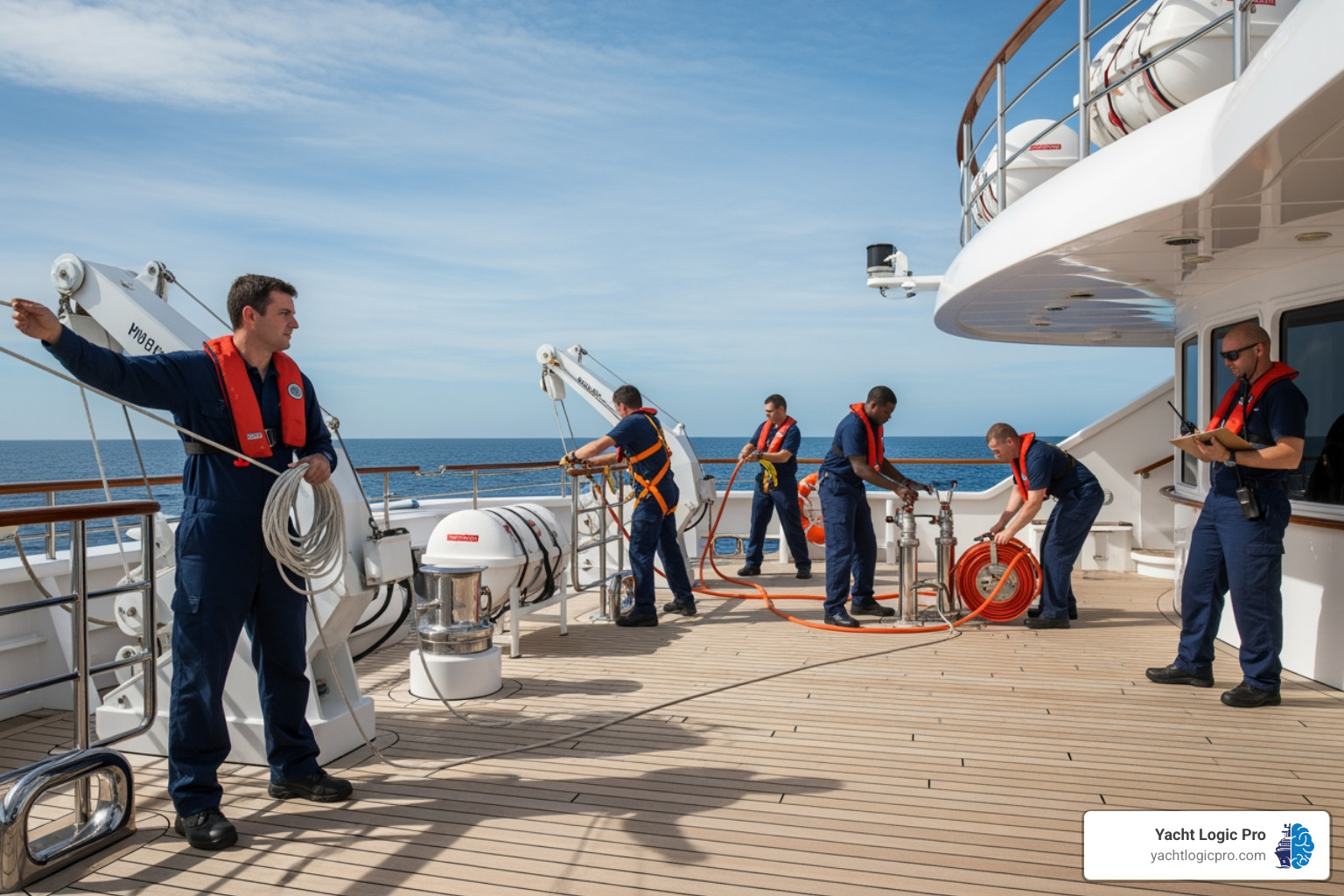 safety drill being conducted on a yacht deck - efficient yacht management