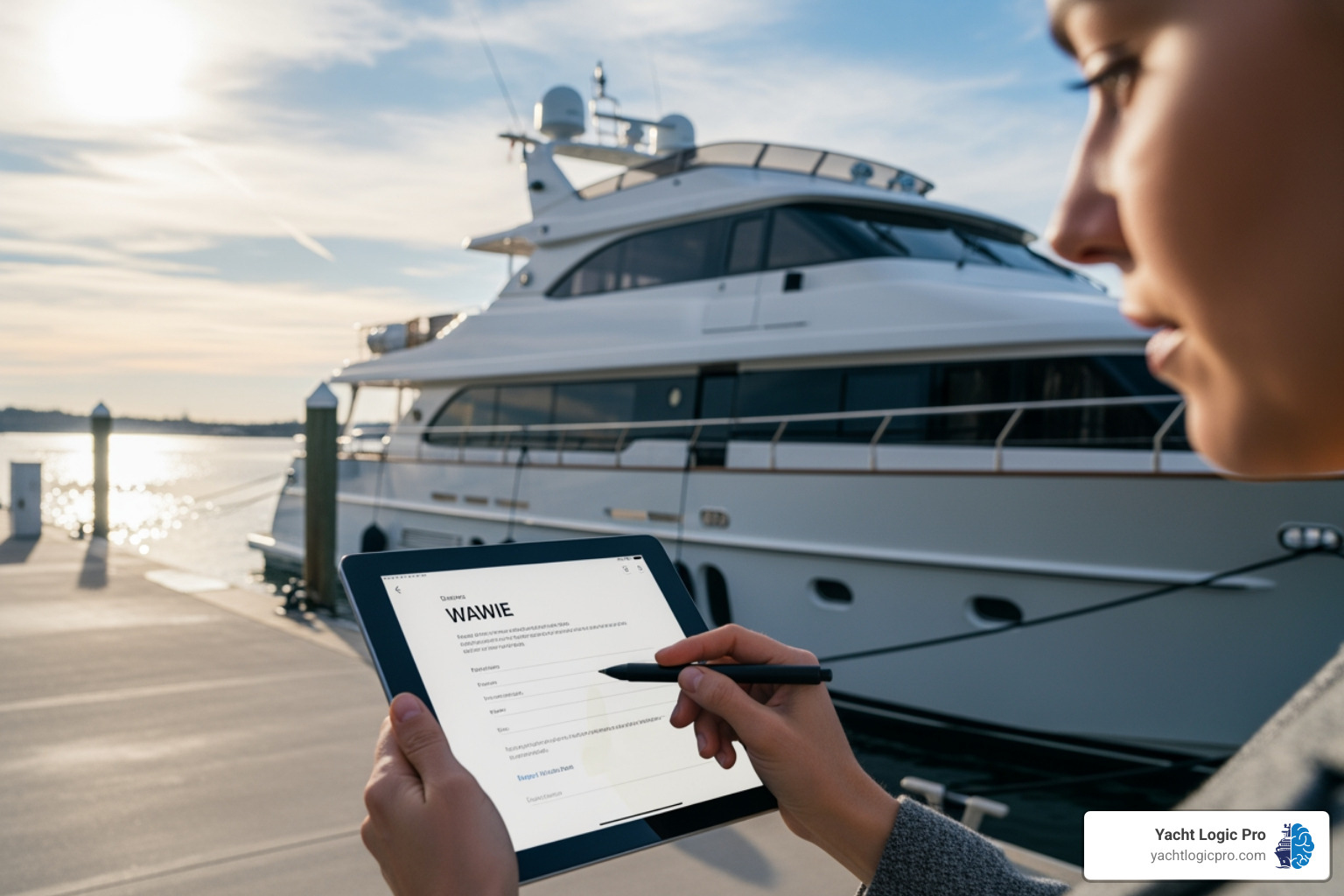 customer signing a digital waiver on a tablet before boarding a yacht - charter boat management software