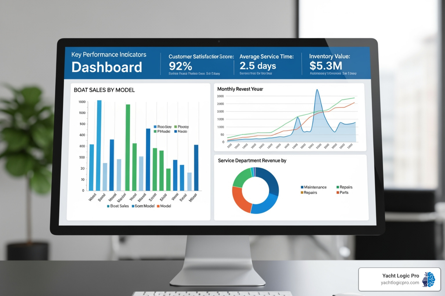DMS dashboard showing KPIs - boat dealership management software DMS dashboard showing KPIs - boat dealership management software