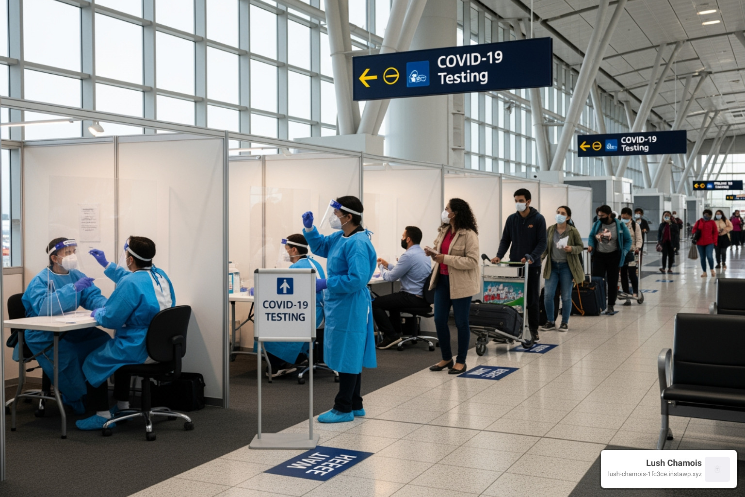 COVID-19 testing station at an airport - Fit-to-fly certificate