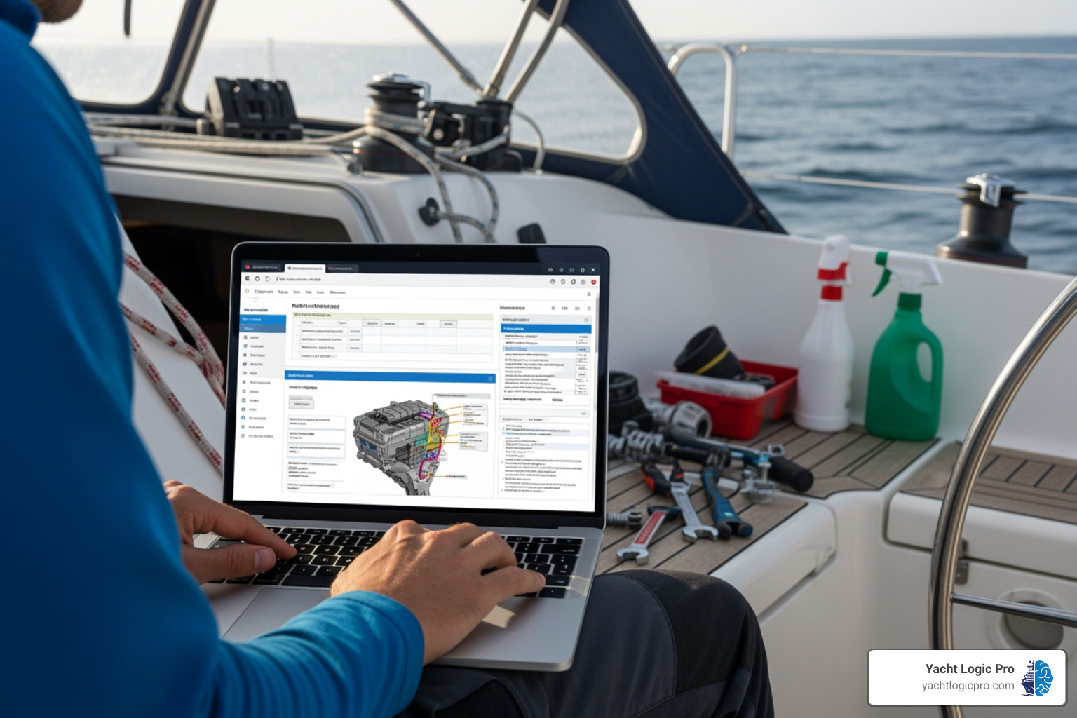 a software dashboard showing maintenance tasks, inventory levels, and alerts - Boat maintenance software a software dashboard showing maintenance tasks, inventory levels, and alerts - Boat maintenance software
