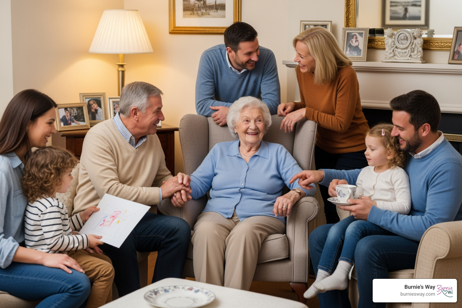 Family having a positive conversation with a senior loved one - senior life management