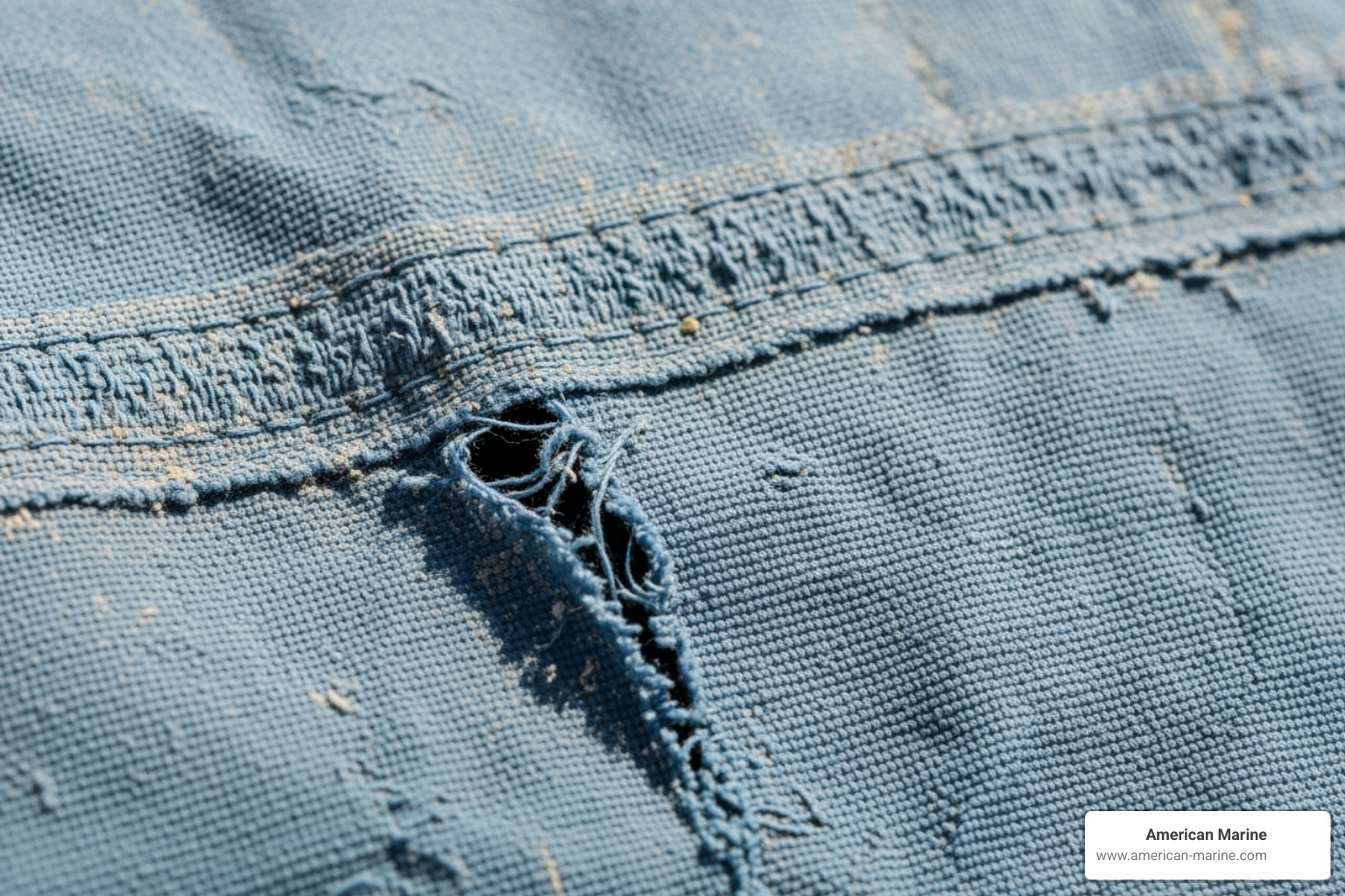 close-up of sun-damaged, faded canvas fabric - bimini canvas repair