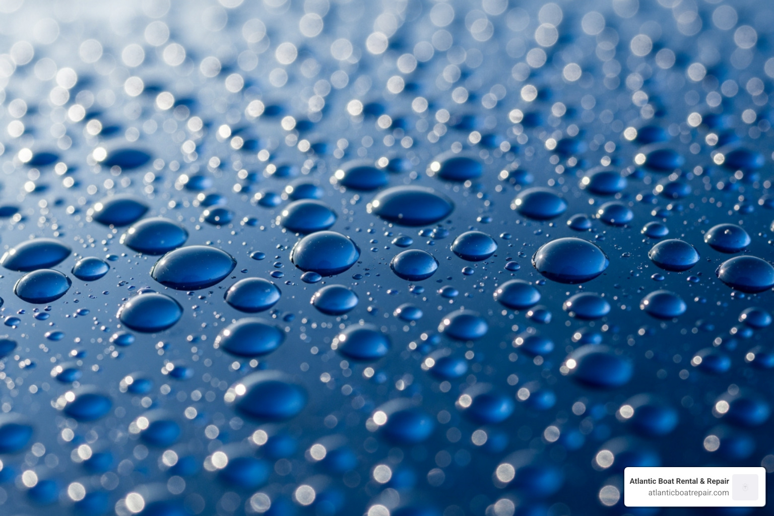 close-up of water beading on a waxed gelcoat surface - Fiberglass hull protection