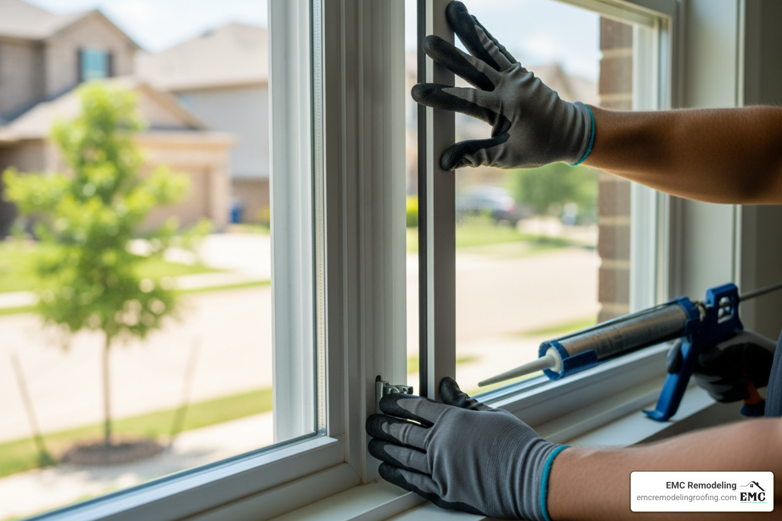 A professional installer meticulously fitting a new vinyl window into a home's frame, ensuring a perfect seal - vinyl window replacement pflugerville tx