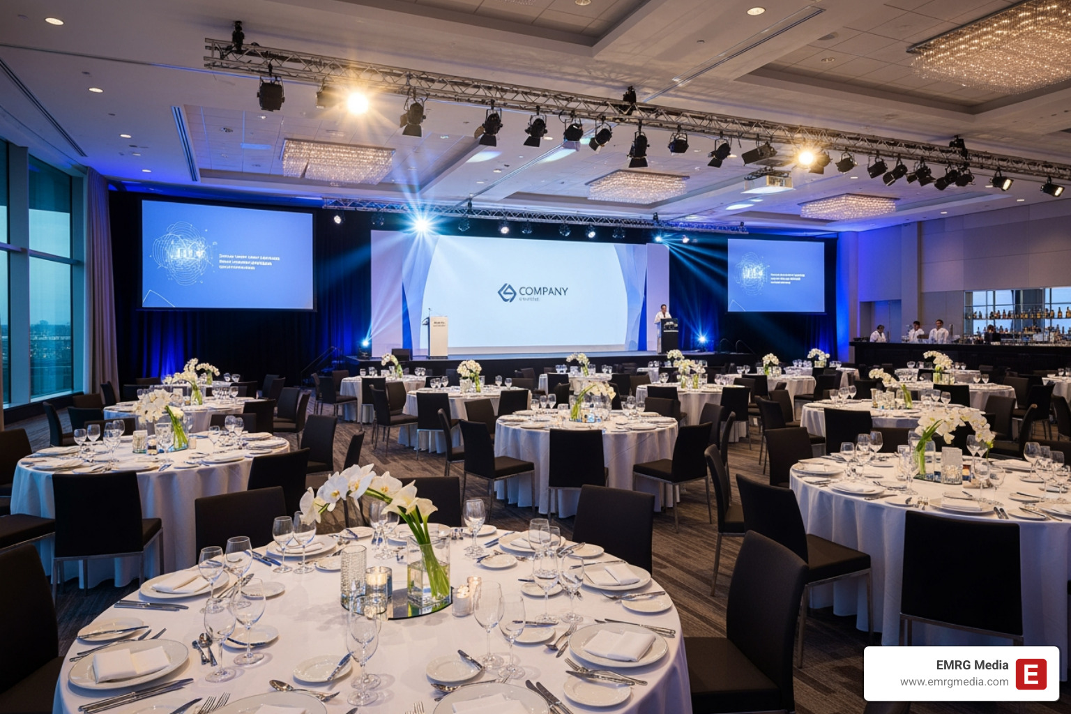 neat corporate event venue setup highlighting decor and lighting - event planning cost breakdown