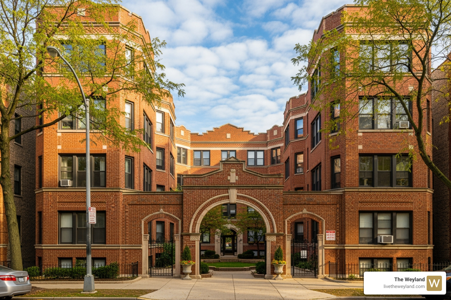 Classic Albany Park brick courtyard apartment building - studio apartments for rent in albany park chicago