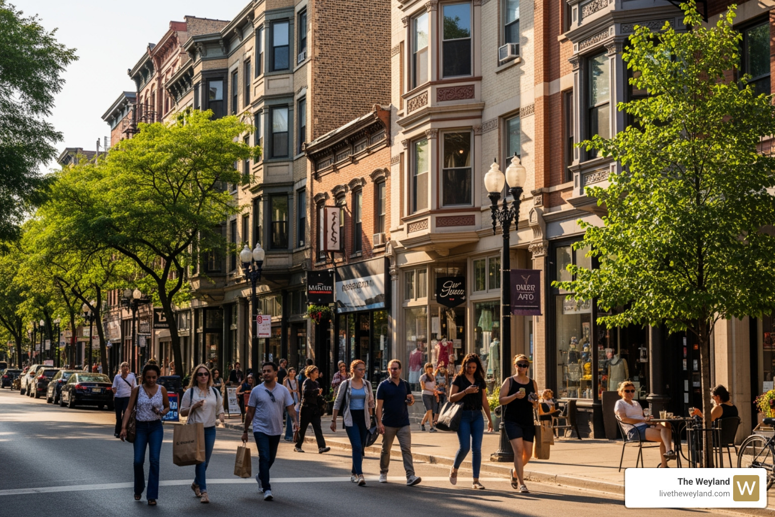 Busy street scene in Wicker Park - blue line apartments Busy street scene in Wicker Park - blue line apartments