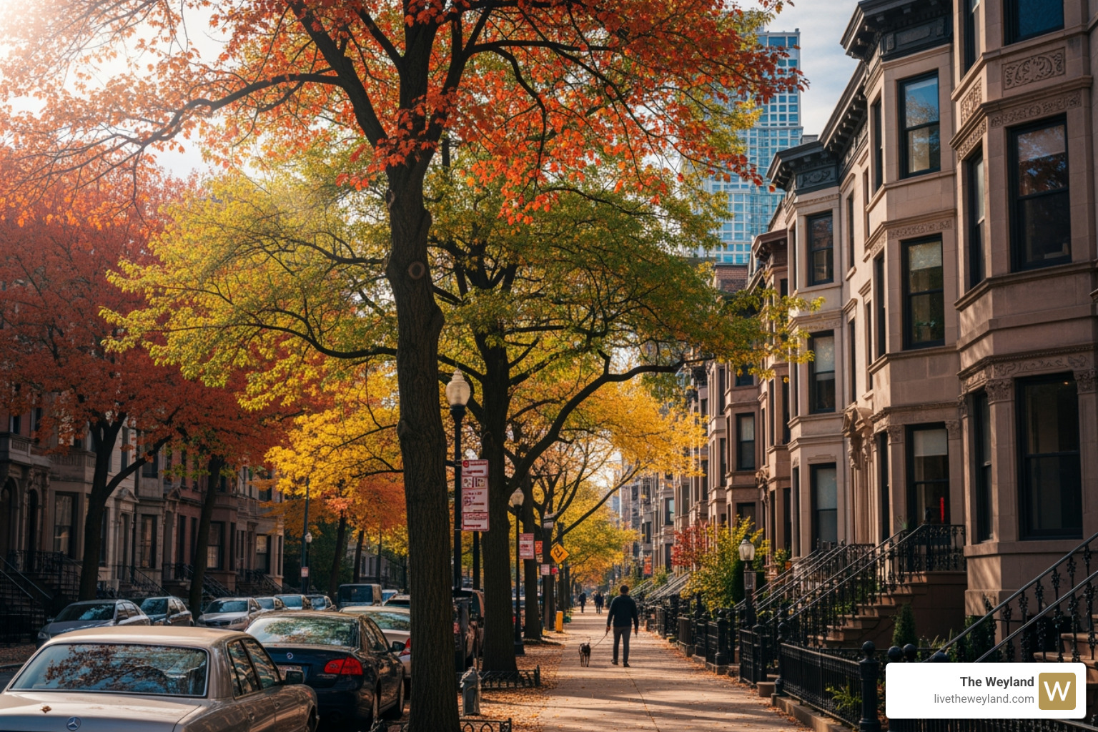 Classic Chicago neighborhood street with brownstones and trees - apartments for rent chicago Classic Chicago neighborhood street with brownstones and trees - apartments for rent chicago