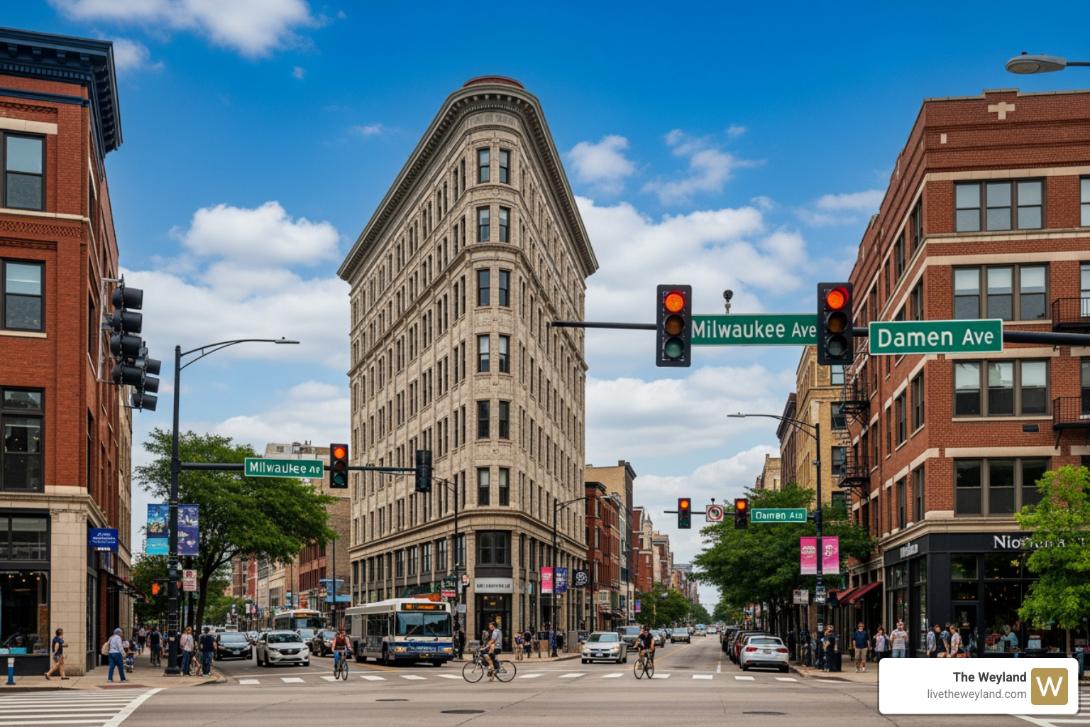 Six Corners intersection in Wicker Park - Apartments Wicker Park Chicago Six Corners intersection in Wicker Park - Apartments Wicker Park Chicago